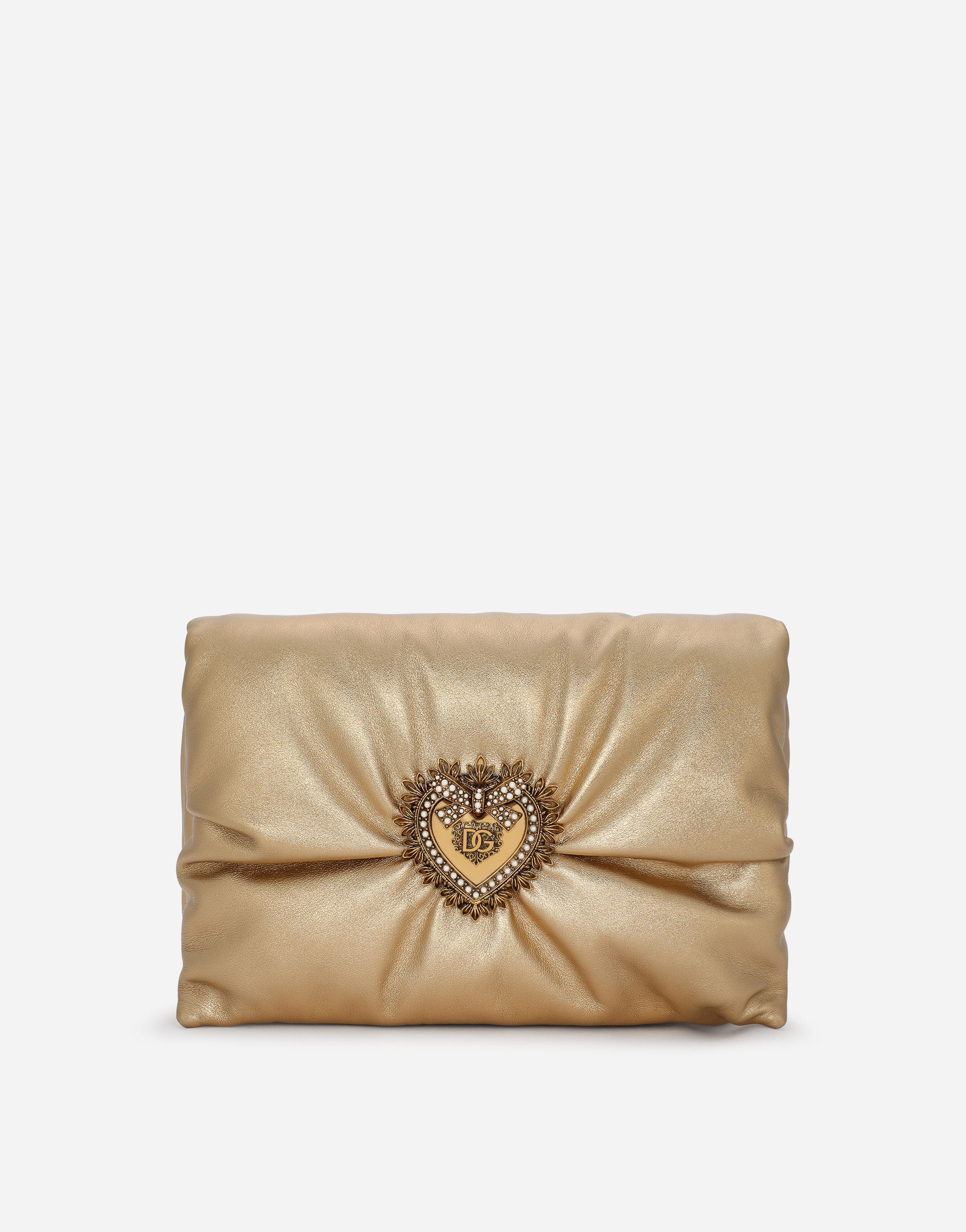 Medium foiled calfskin Devotion Soft bag in Gold