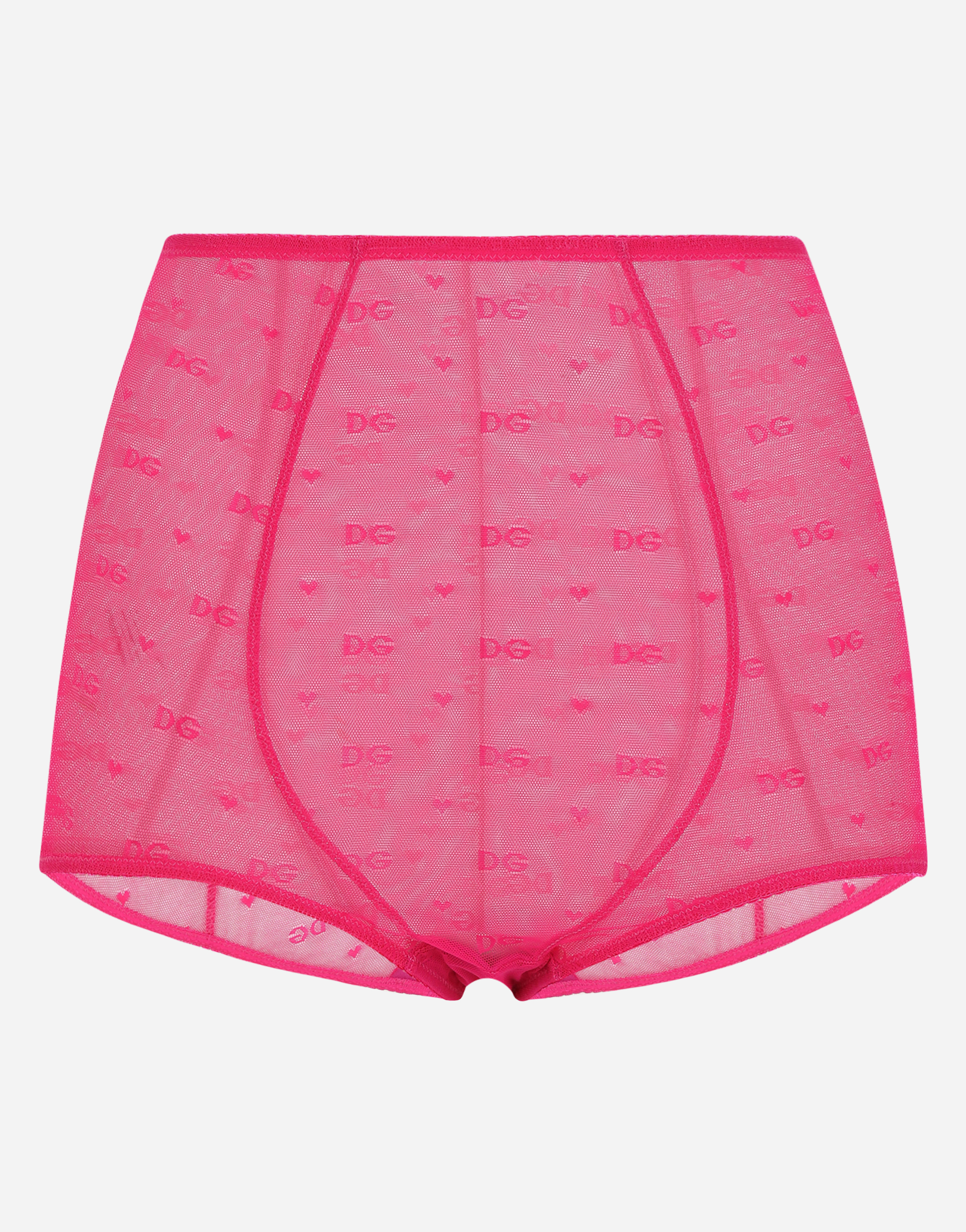 Jacquard tulle high-waisted panties in Fuchsia