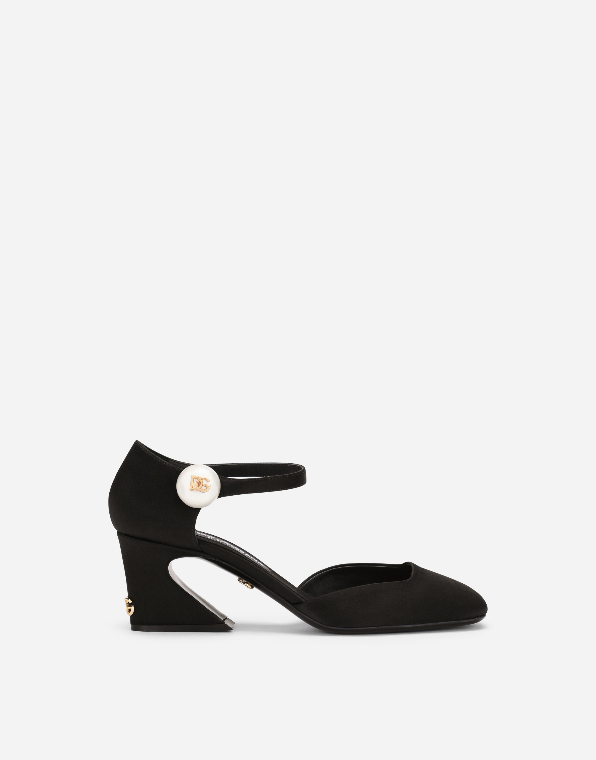 Satin Mary Janes with geometric heel in Black