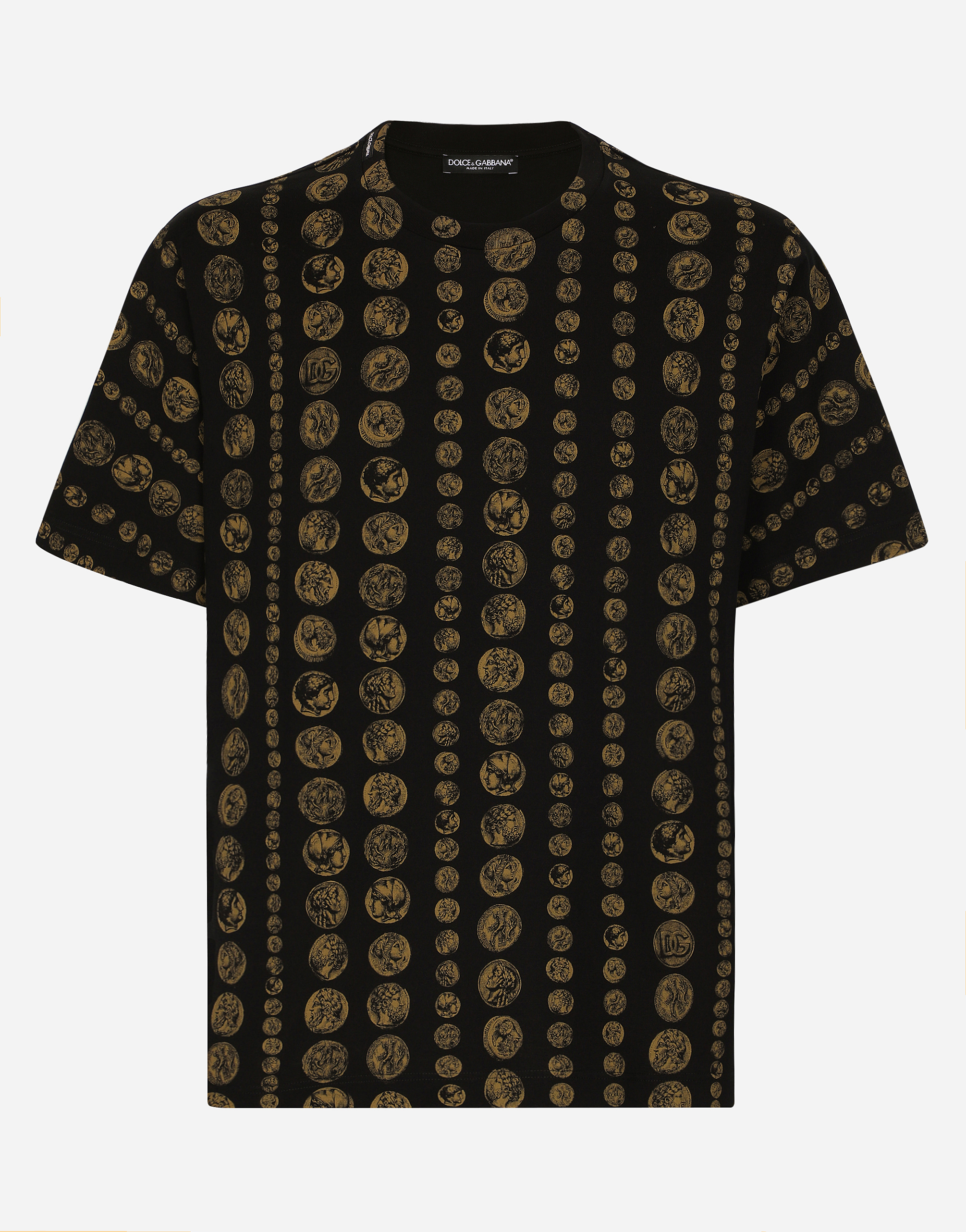 All-over coin print cotton T-shirt in Black