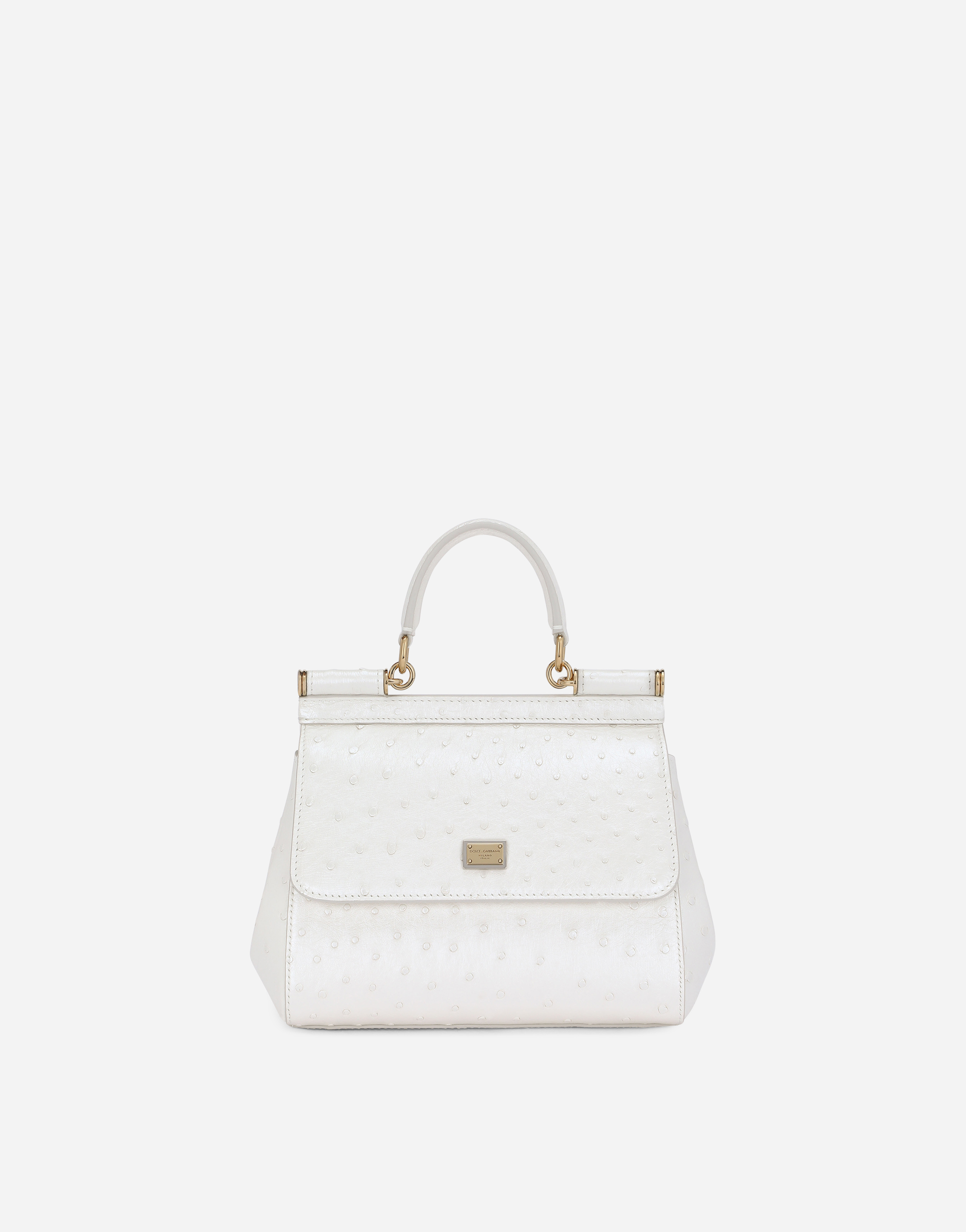 Small ostrich leather Sicily bag in White