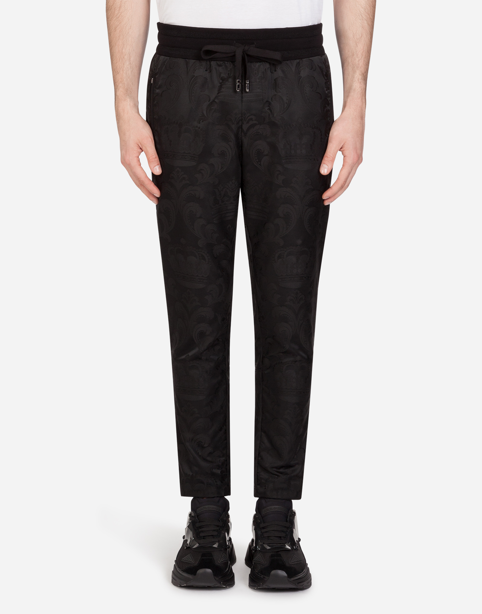 Jacquard jogging pants with patch in Black