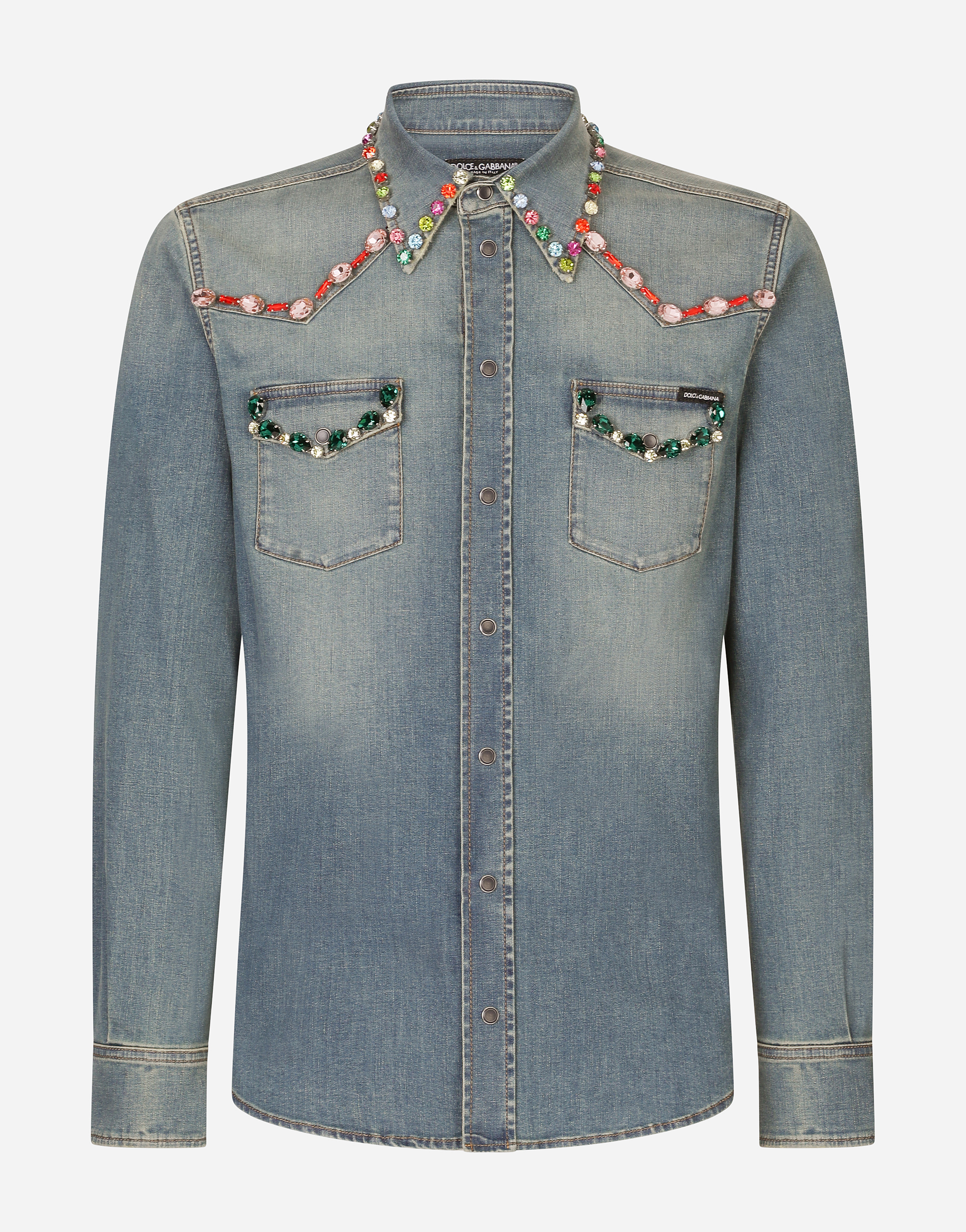 Denim shirt with crystal embellishment in Multicolor