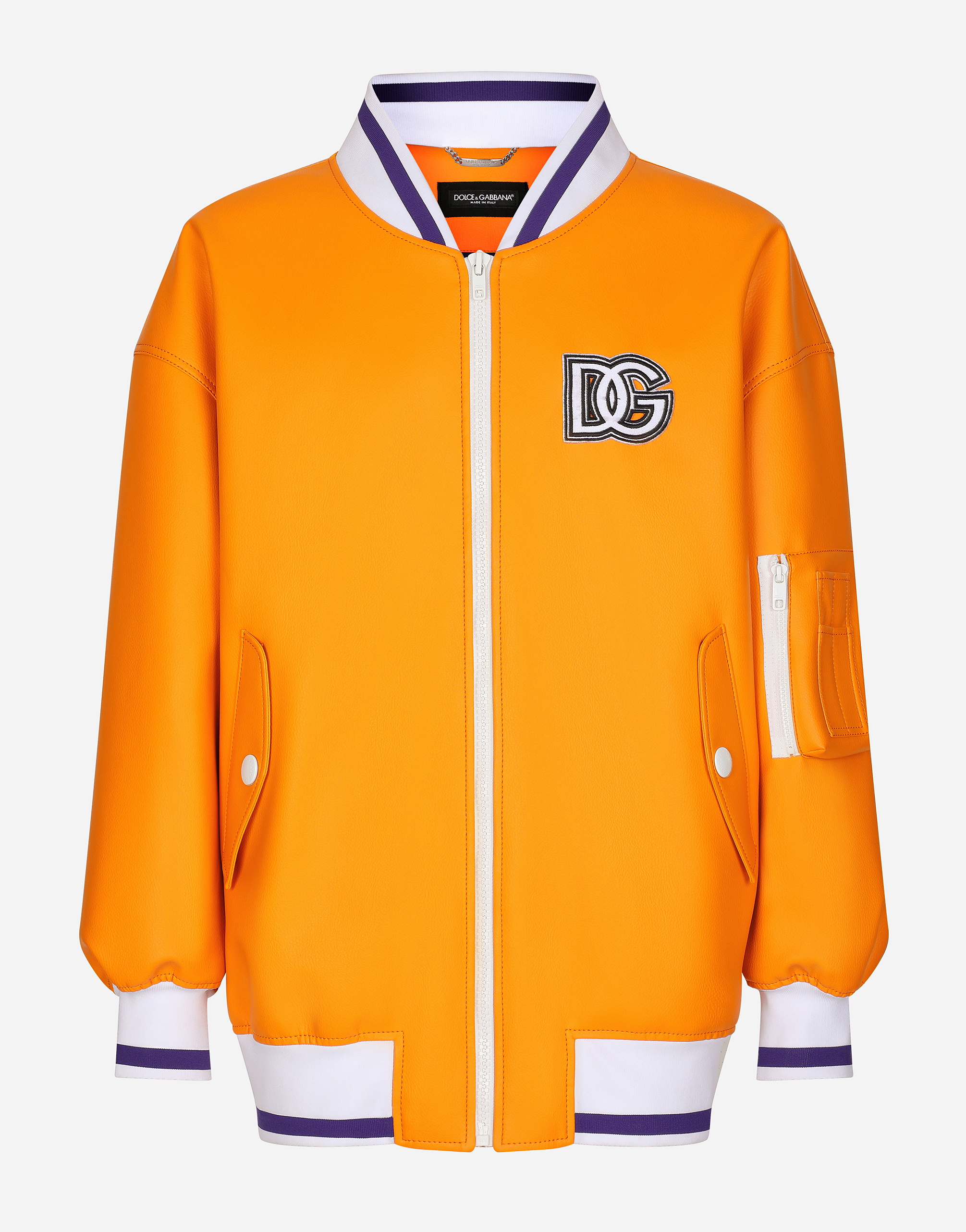 Faux leather jacket with DG patch in Orange