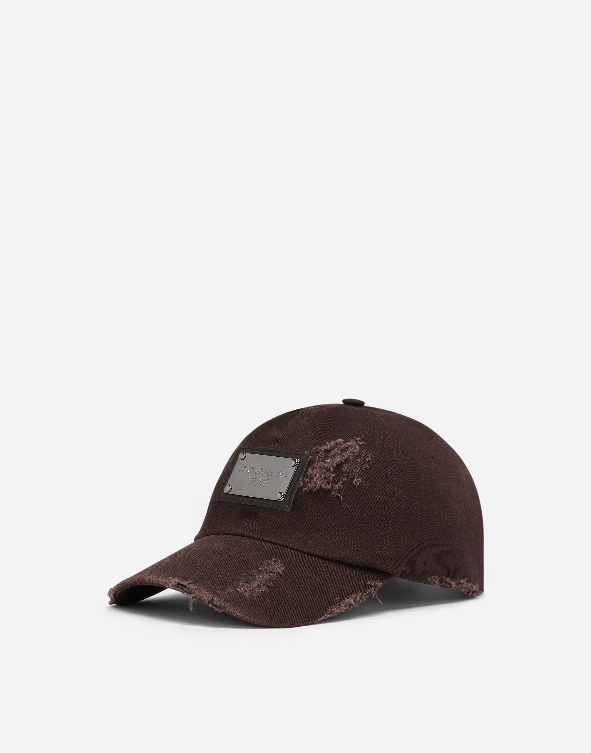 Cotton baseball cap with logo tag in Brown