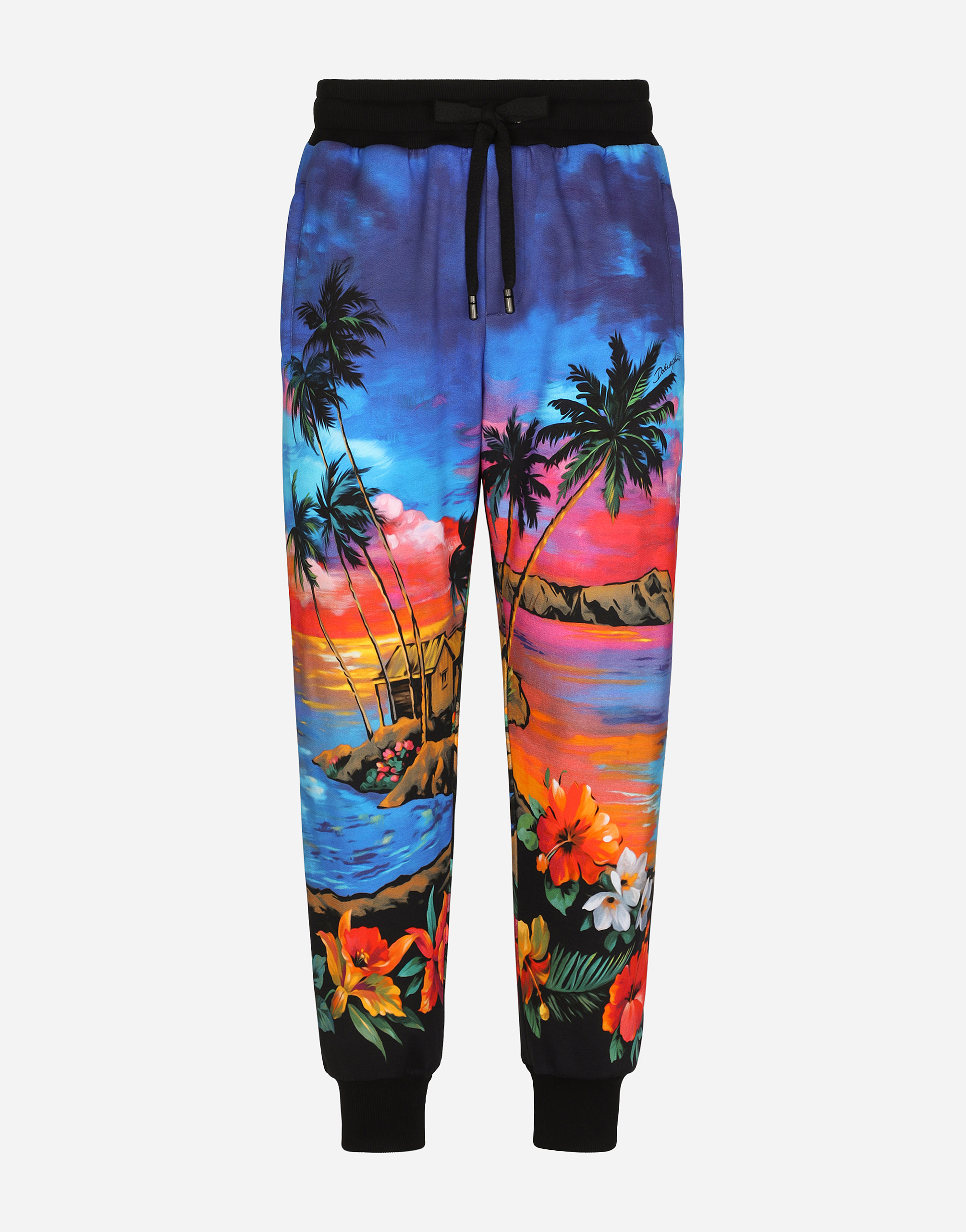 Jersey jogging pants with Hawaiian print in Multicolor