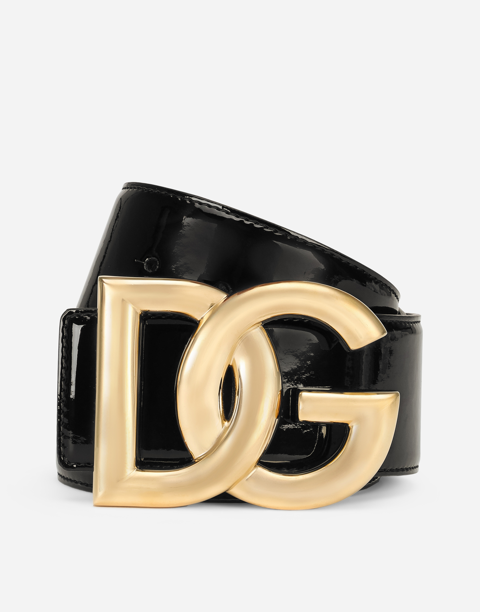 Patent leather belt with DG logo in Black