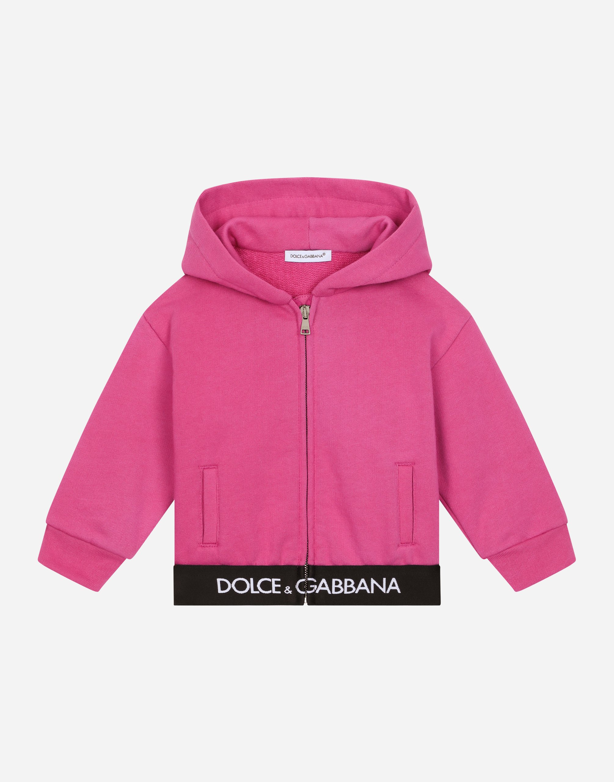 Jersey hoodie with branded elastic in Fuchsia
