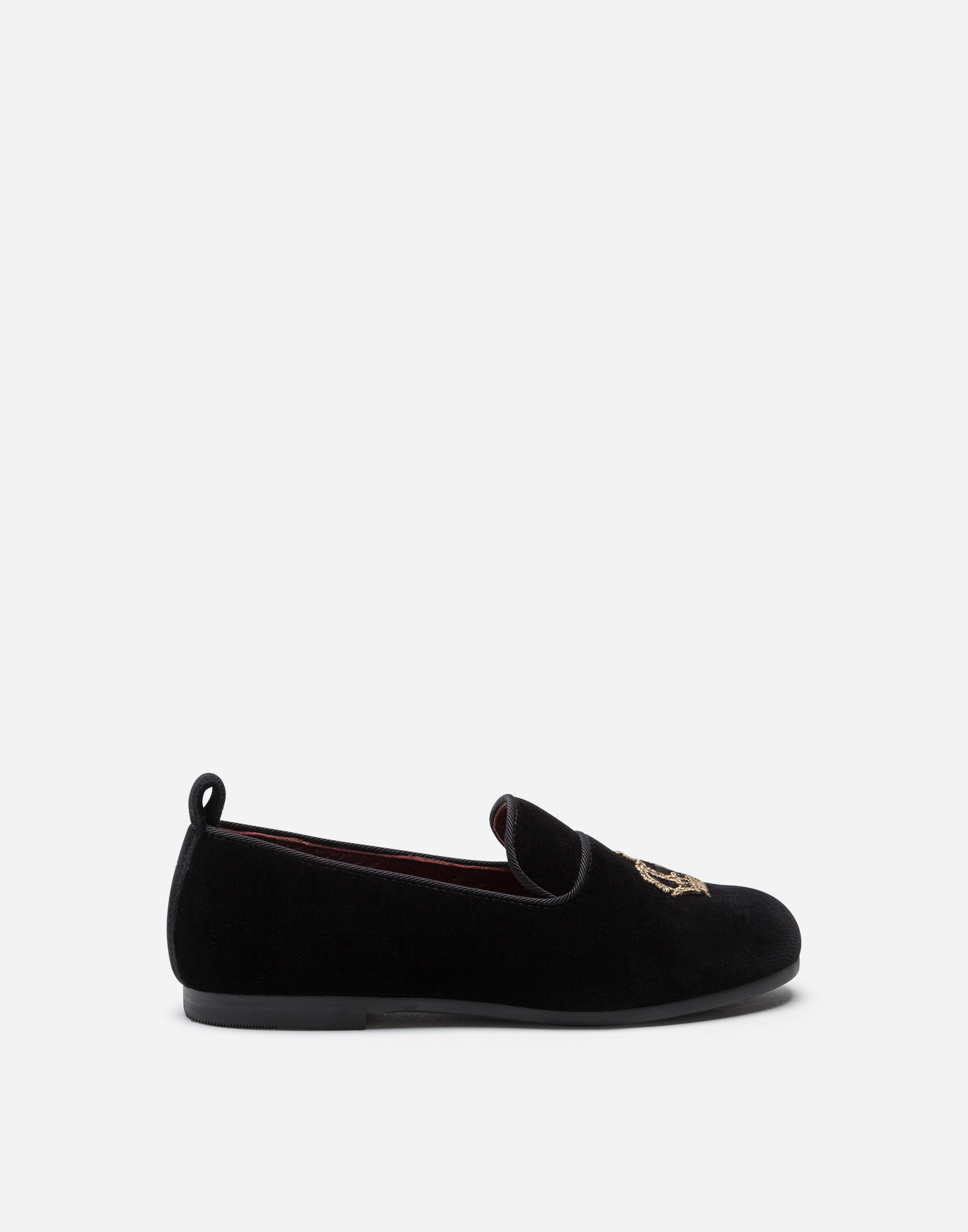 Velvet slippers with crown patch in Black