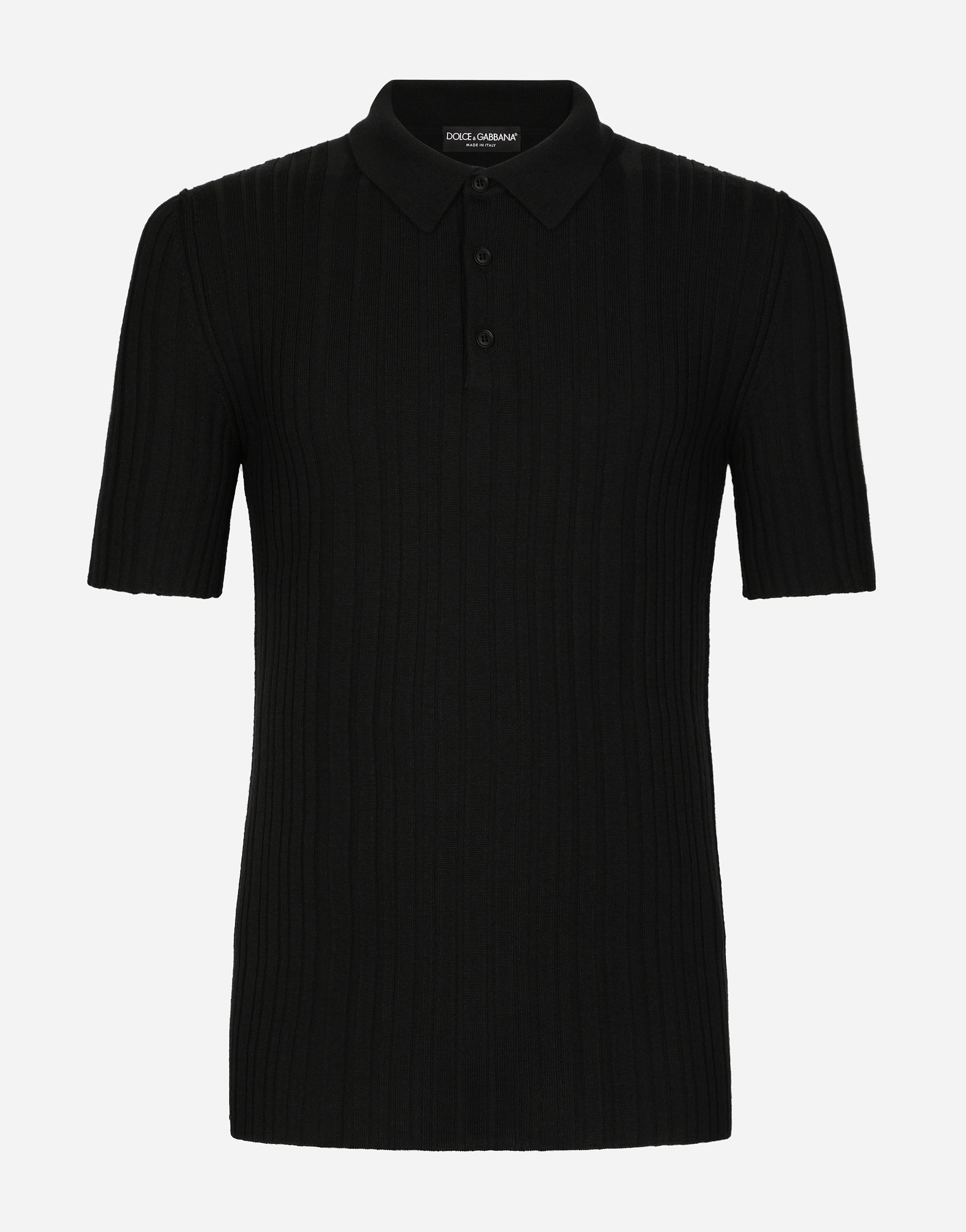 Wool knit polo shirt in Black
