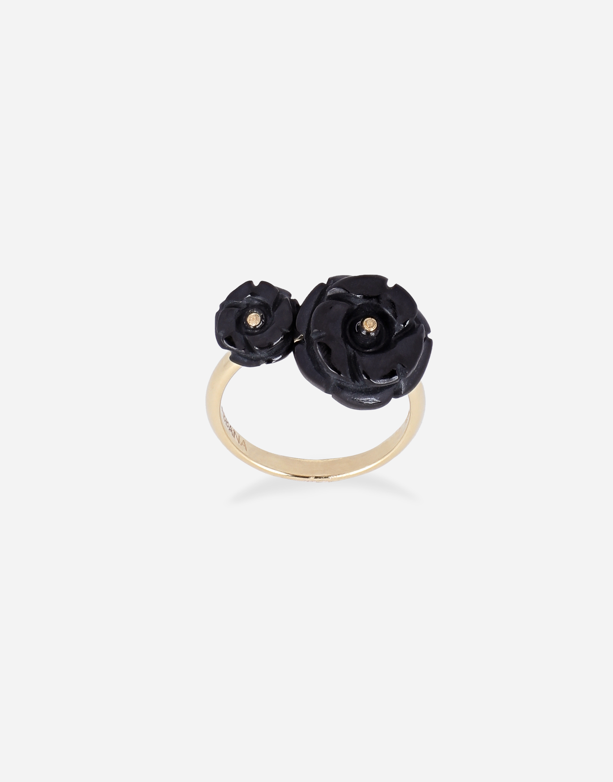 Rose ring in yellow 18kt gold with black jade roses in Gold
