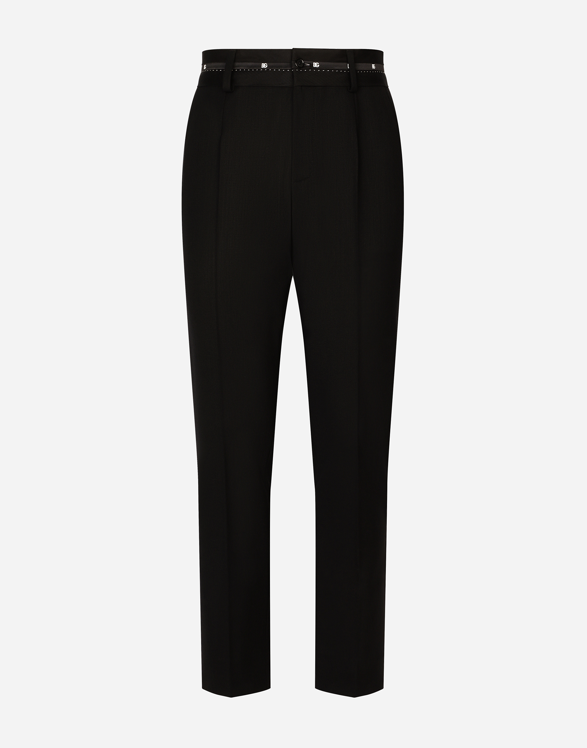 Stretch wool pants with branded waistband in Black
