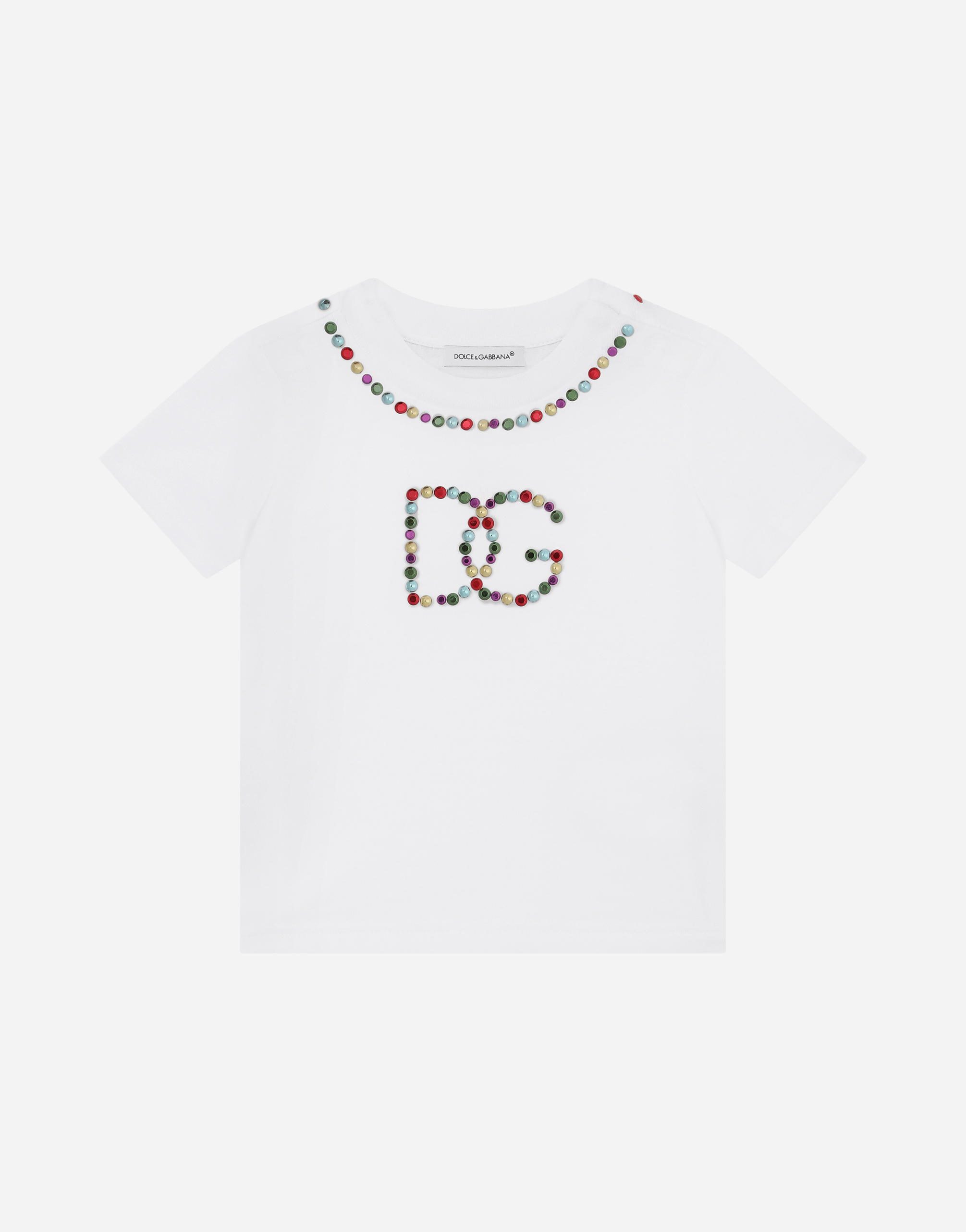 Jersey T-shirt with multi-colored studs in White