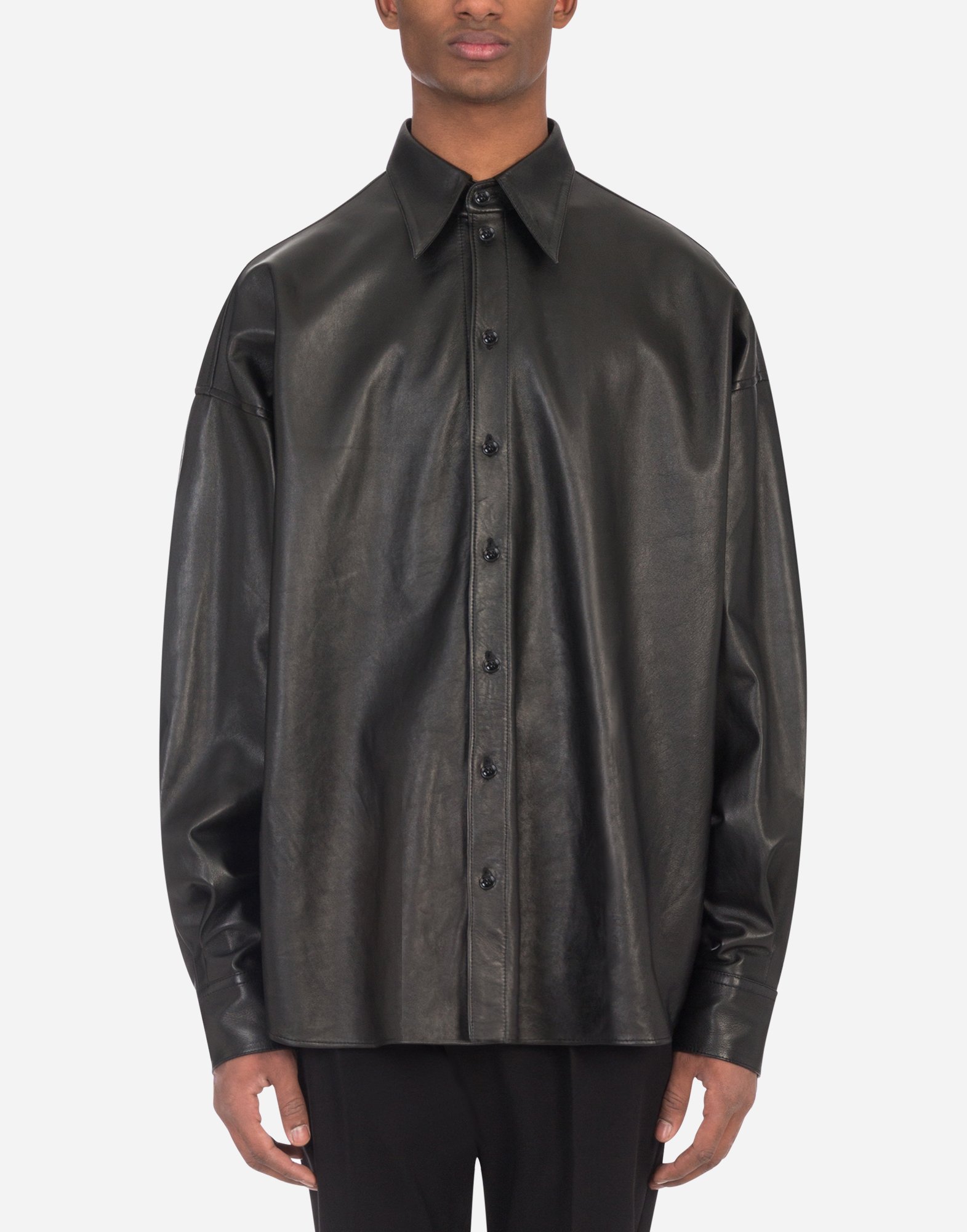 Satin leather shirt in Black