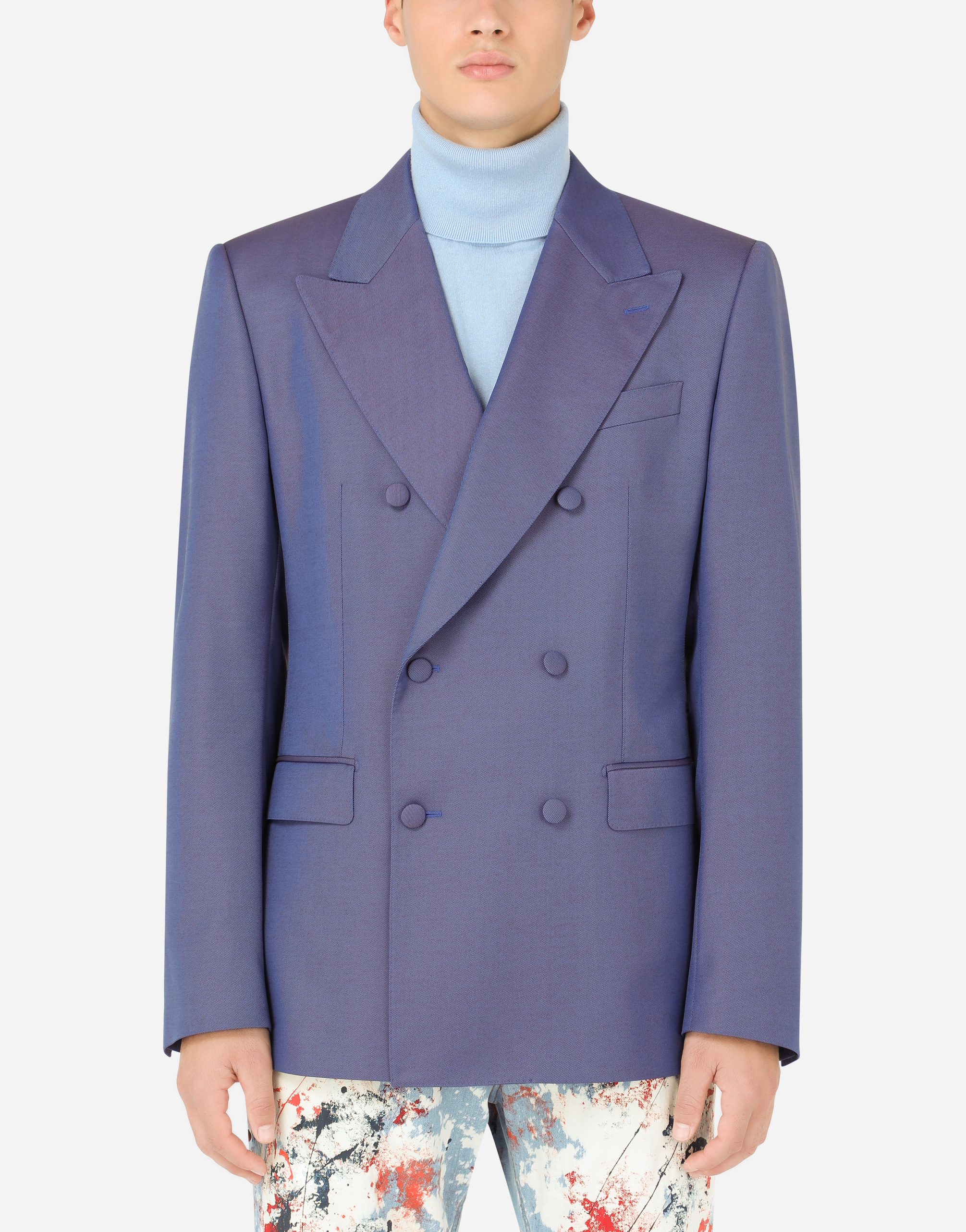 Double-breasted woolen Sicilia-fit jacket in Blue