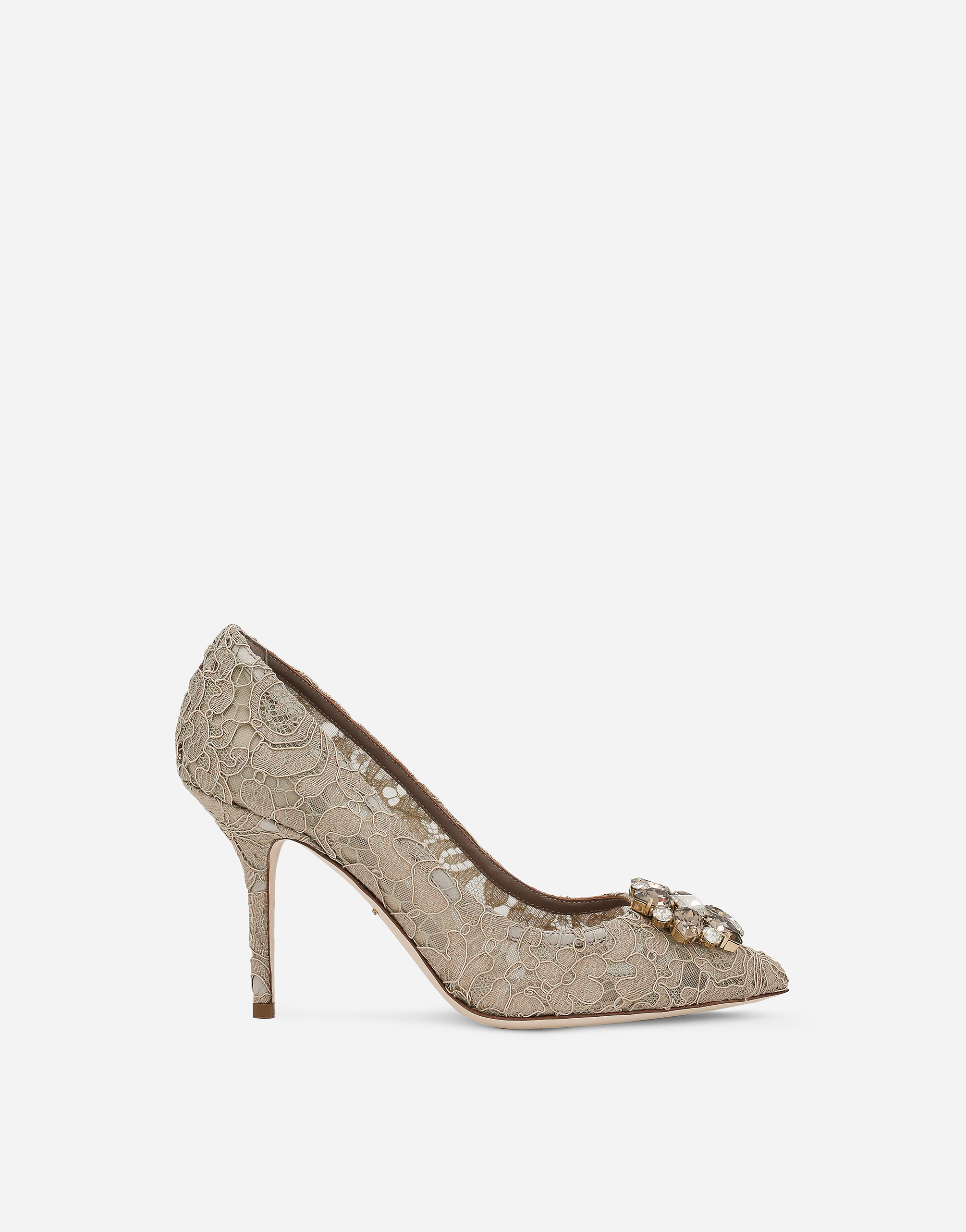 Lace rainbow pumps with brooch detailing in Beige