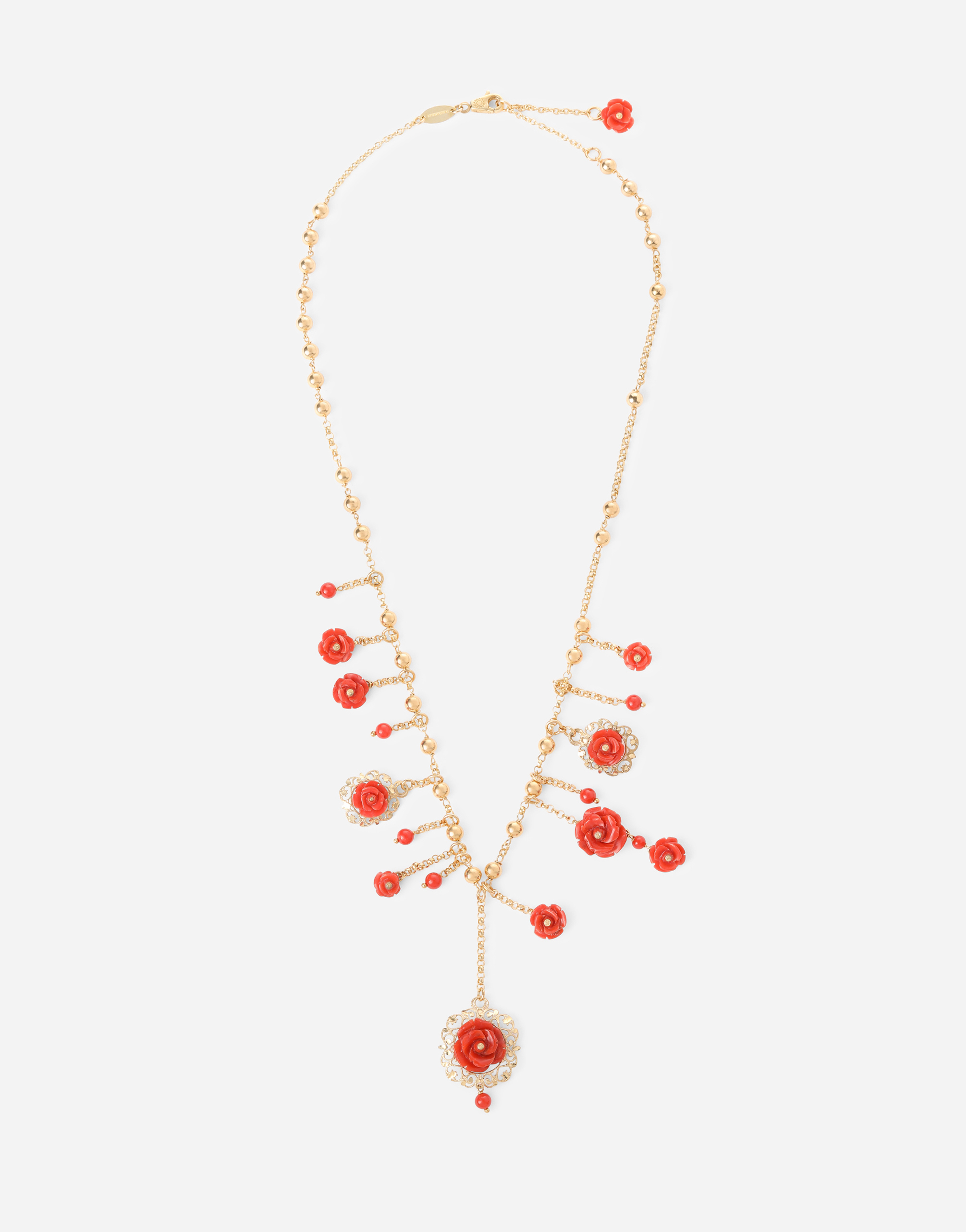 Coral necklace in yellow 18kt gold with coral rose in Gold