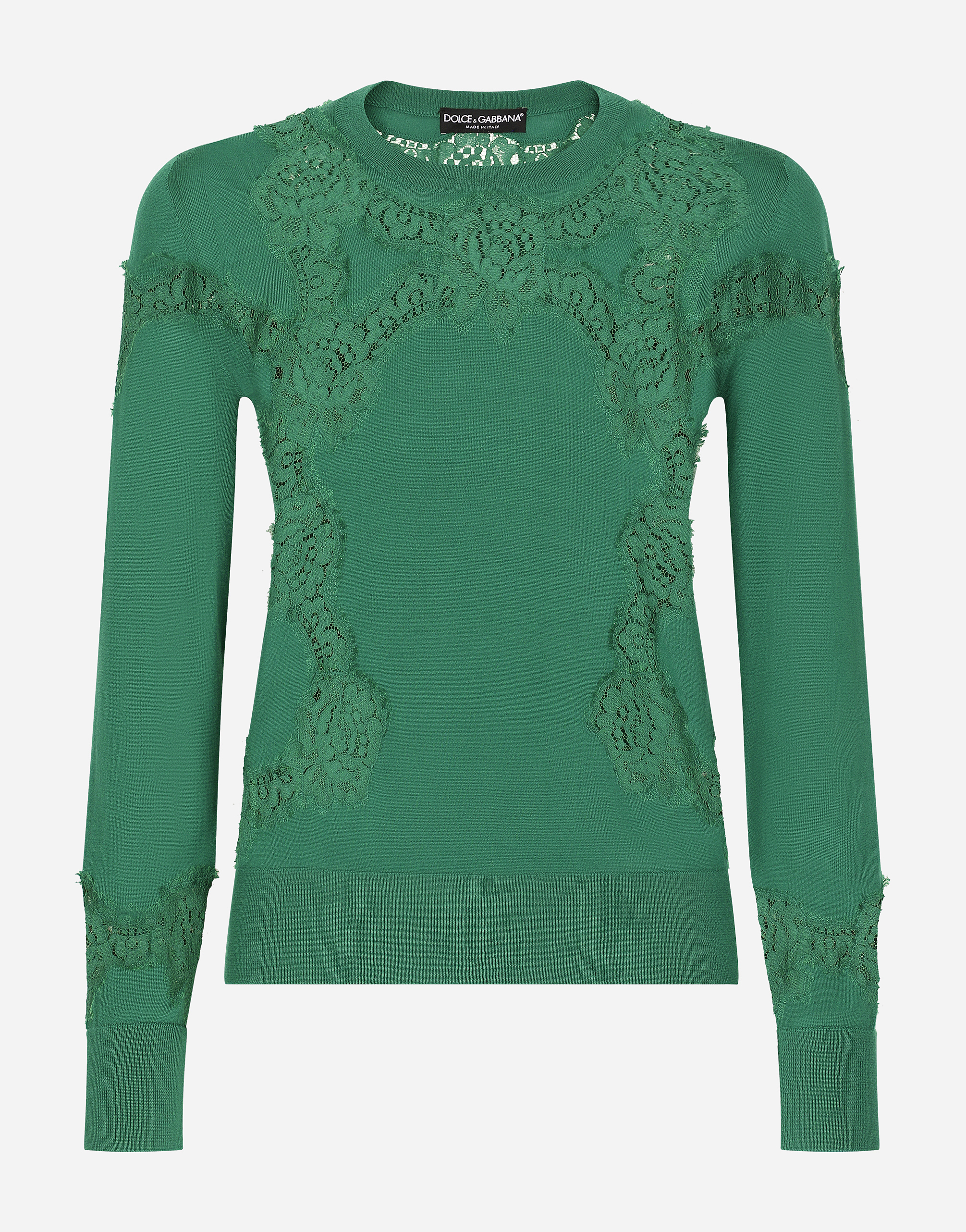 Cashmere and silk sweater with lace inlay in Multicolor