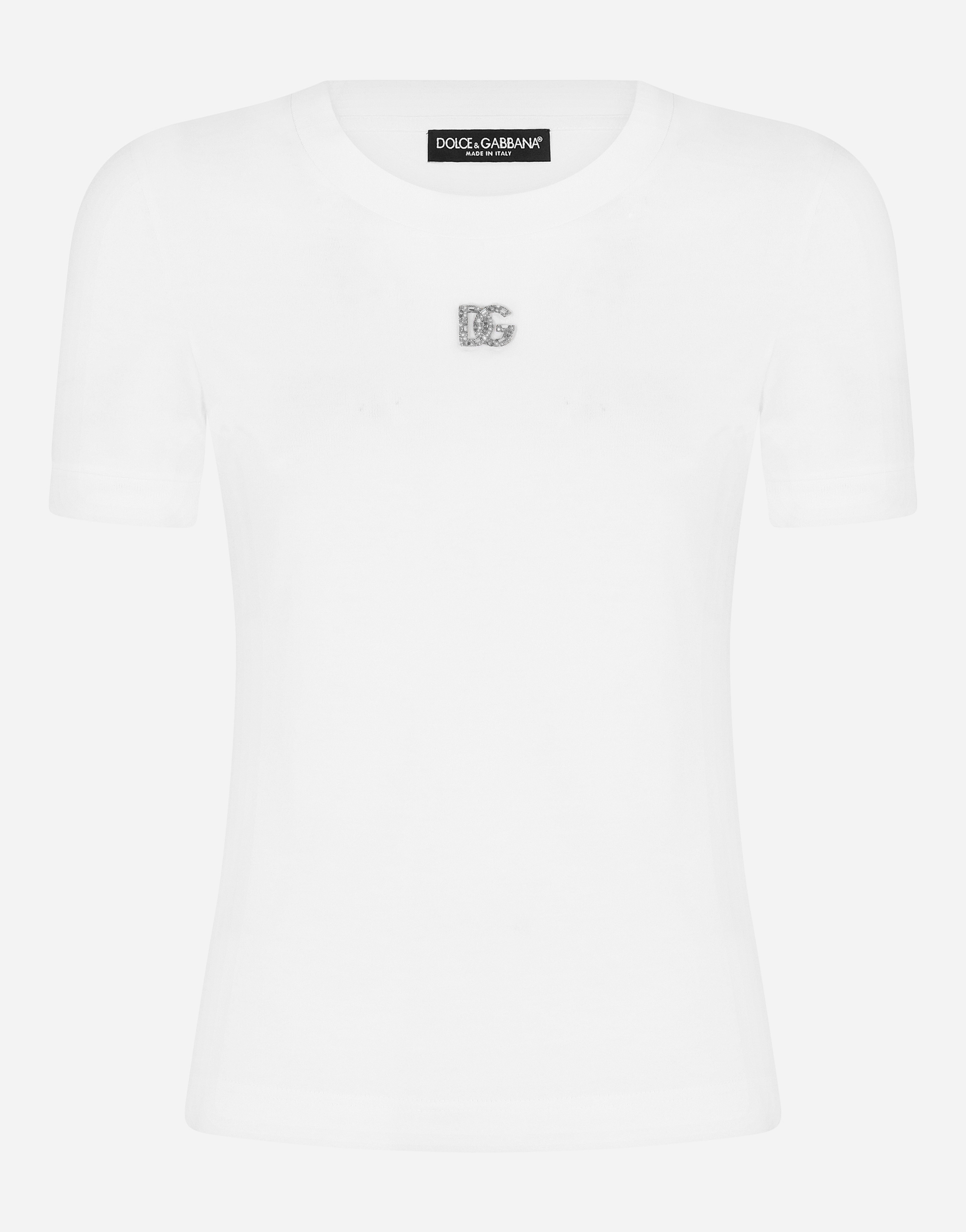 Jersey T-shirt with crystal DG embellishment in White