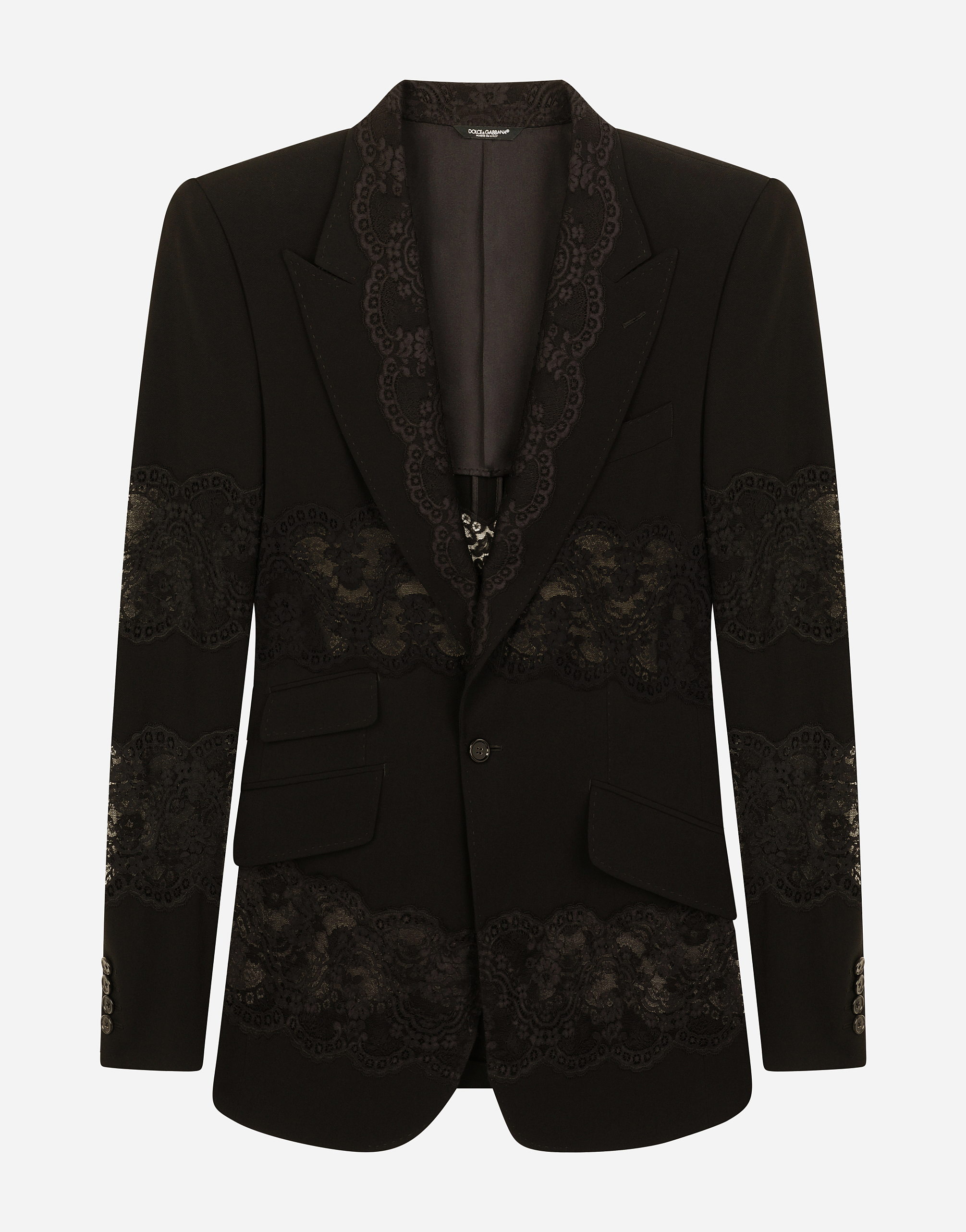 Stretch wool jacket with lace inserts in Black