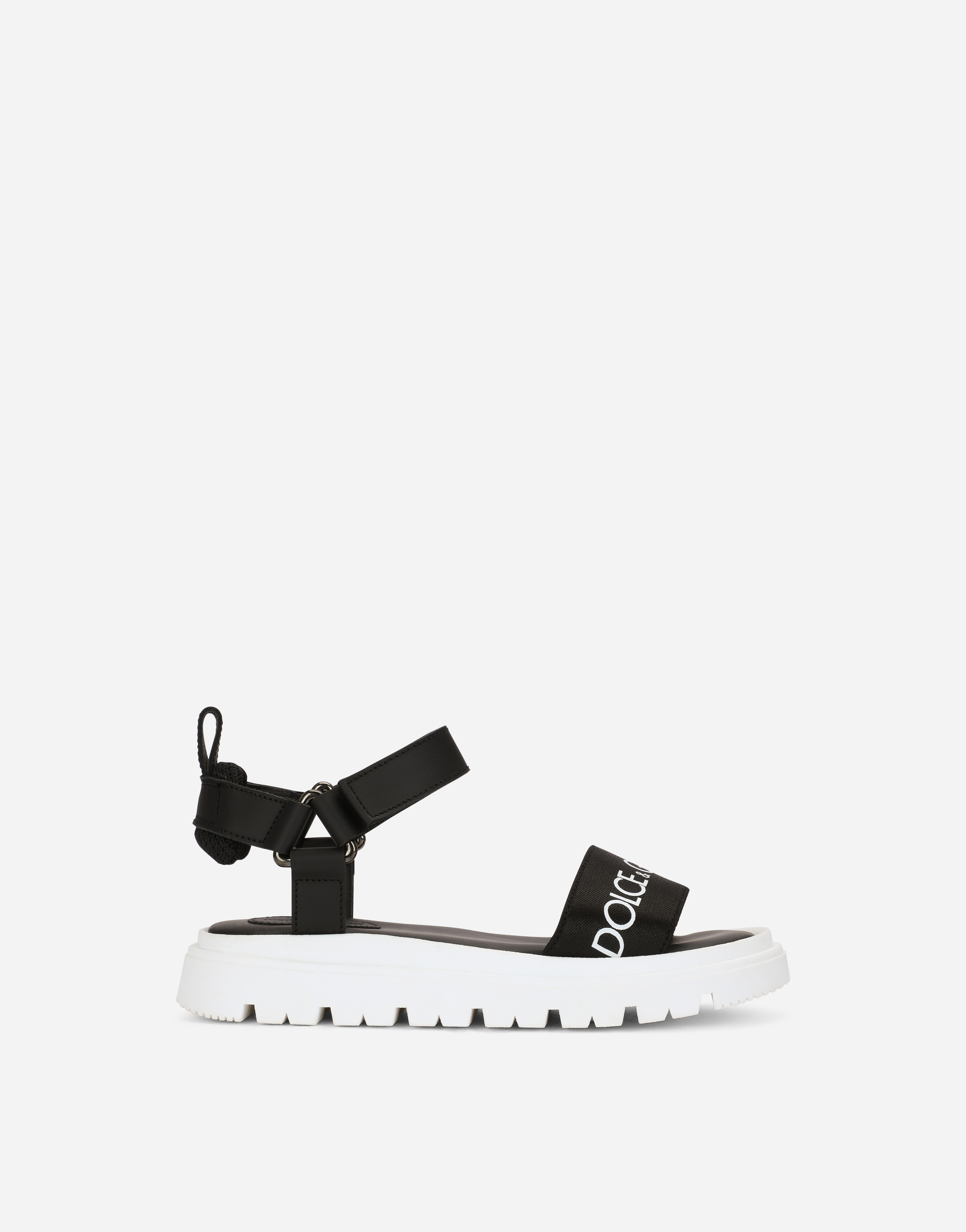 Calfskin sandals with logo tape in Black