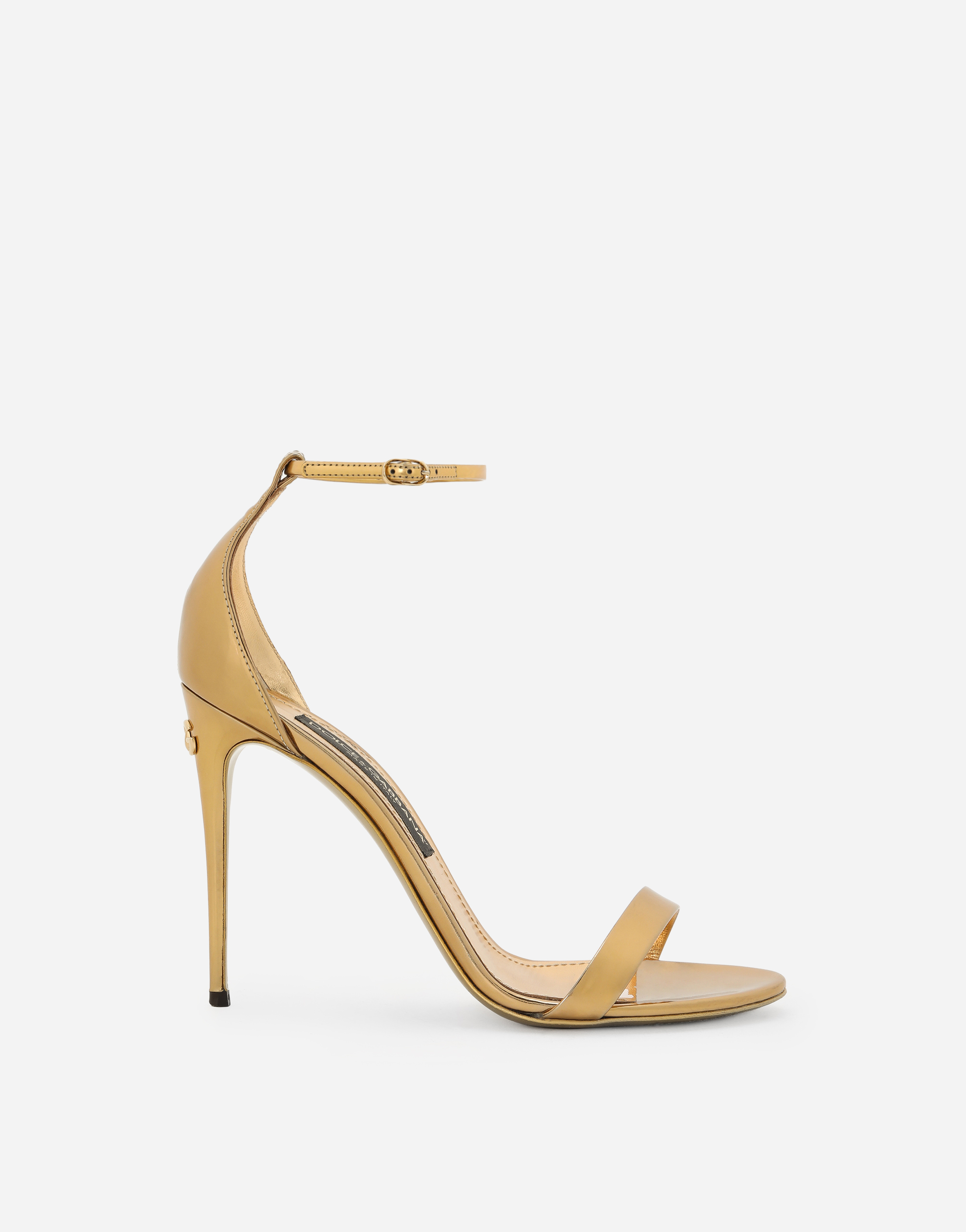 Mirrored-effect calfskin sandals in Gold for Women | Dolce&Gabbana®