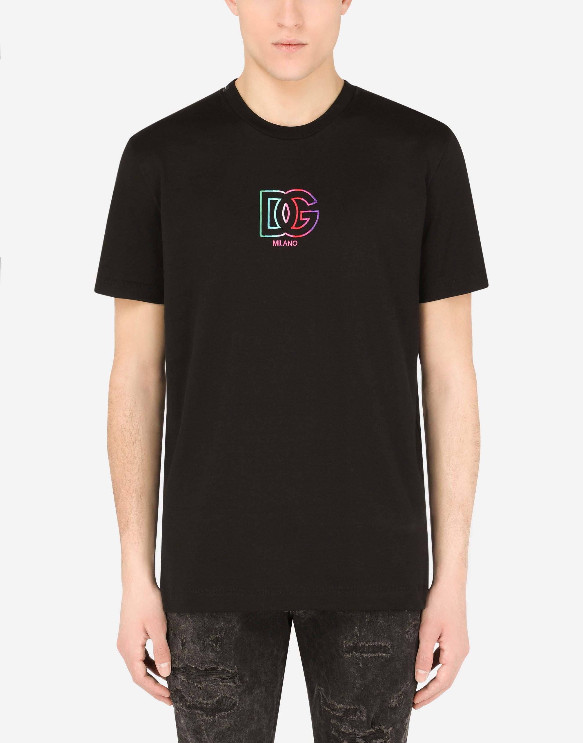 Cotton T-shirt with multi-colored DG embroidery in Multicolor