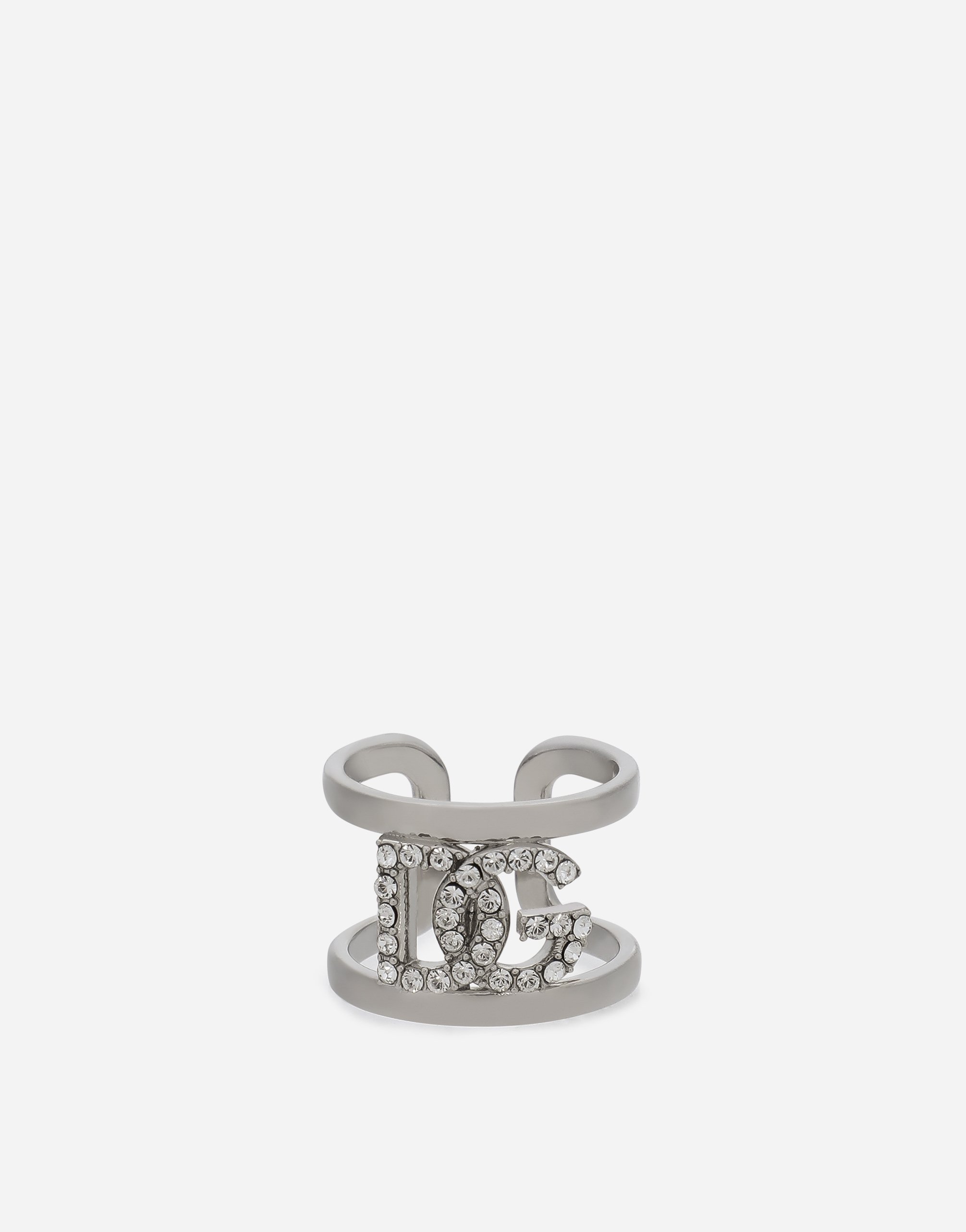 Ring with rhinestone-detailed DG logo in Silver