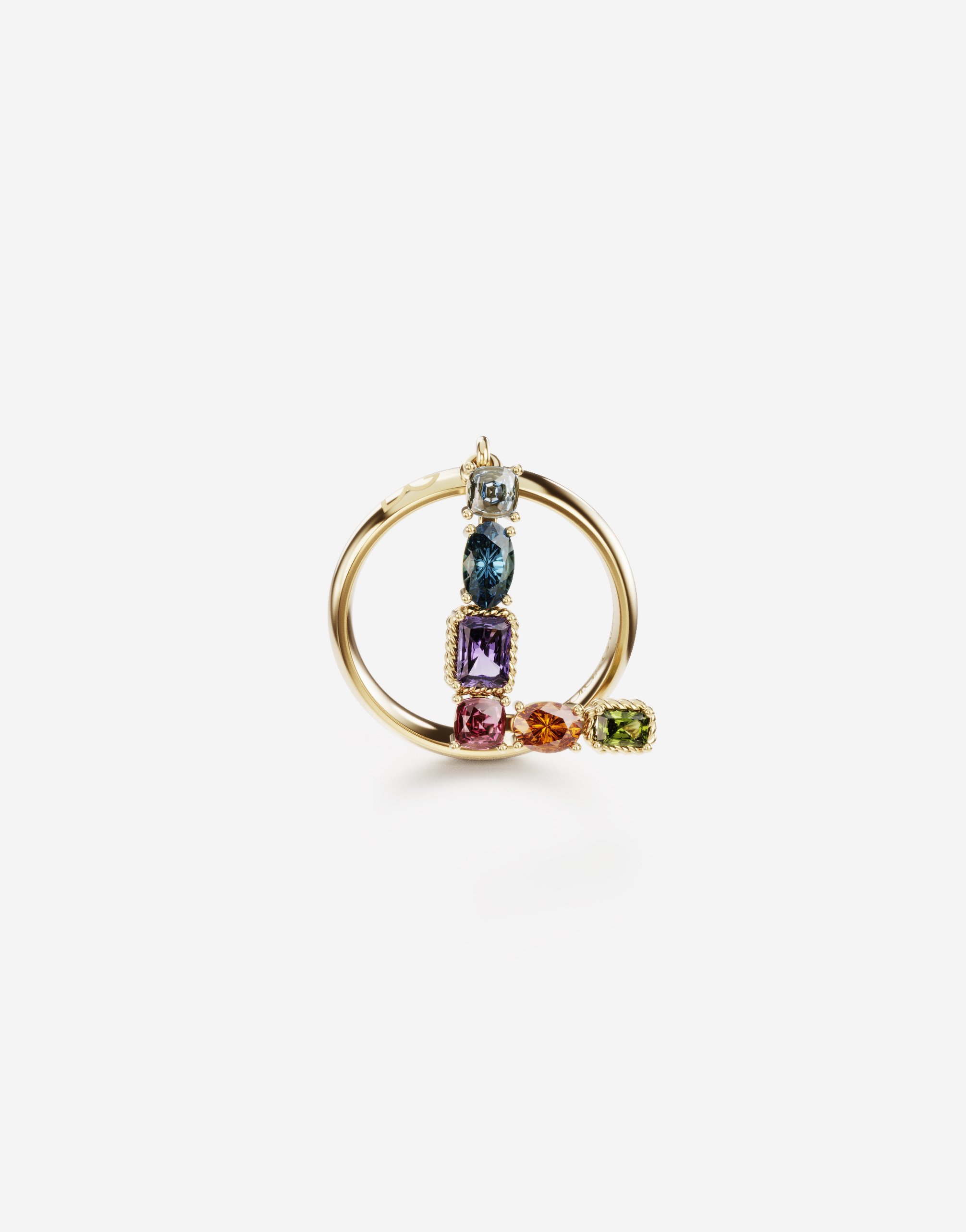 Rainbow alphabet L ring in yellow gold with multicolor fine gems in Gold