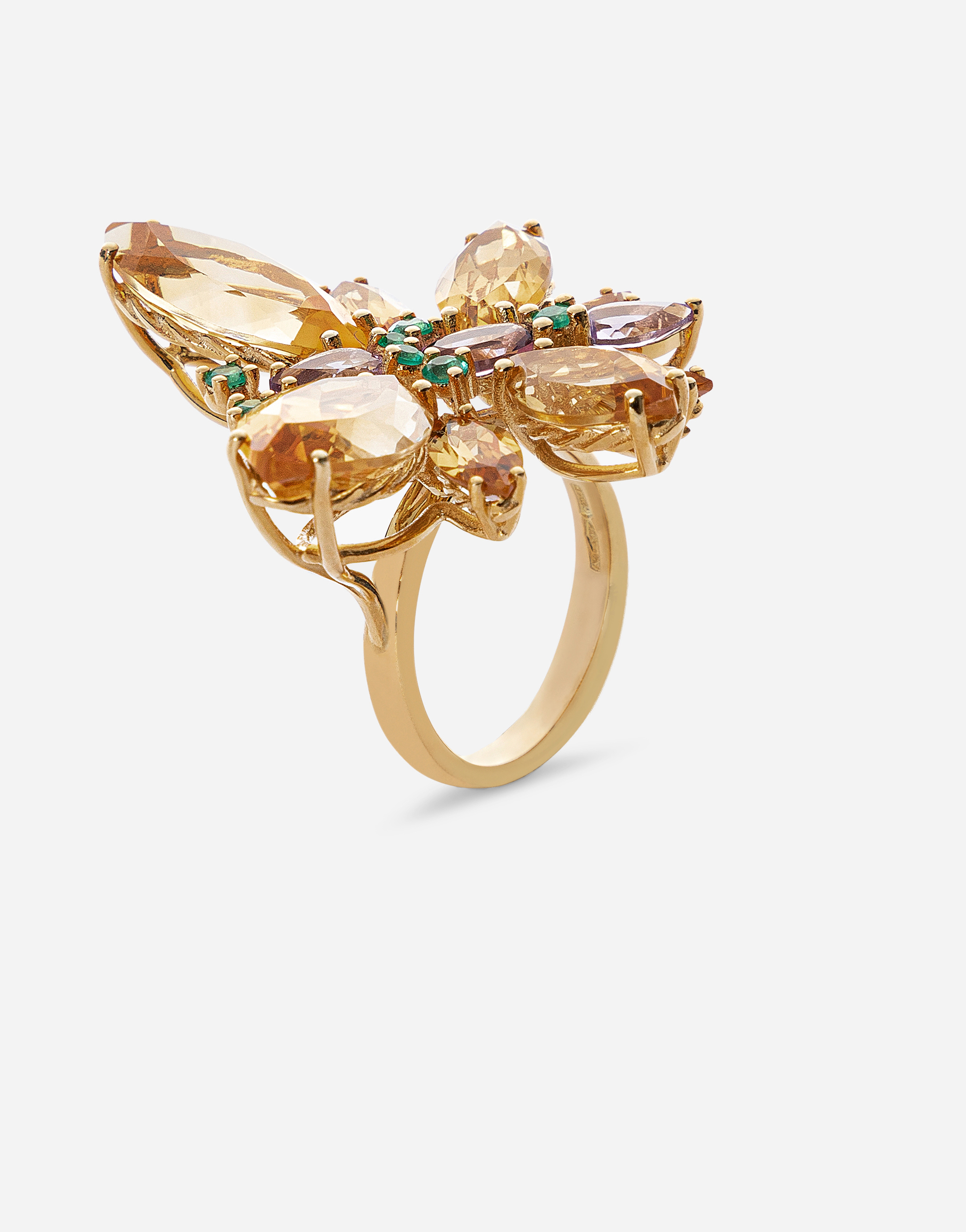 Dolce & Gabbana Ring Spring aus 18-karätigem Gelbgold mit Zitrin-Schmetterling in Mettallic Damen Schmuck Ringe 