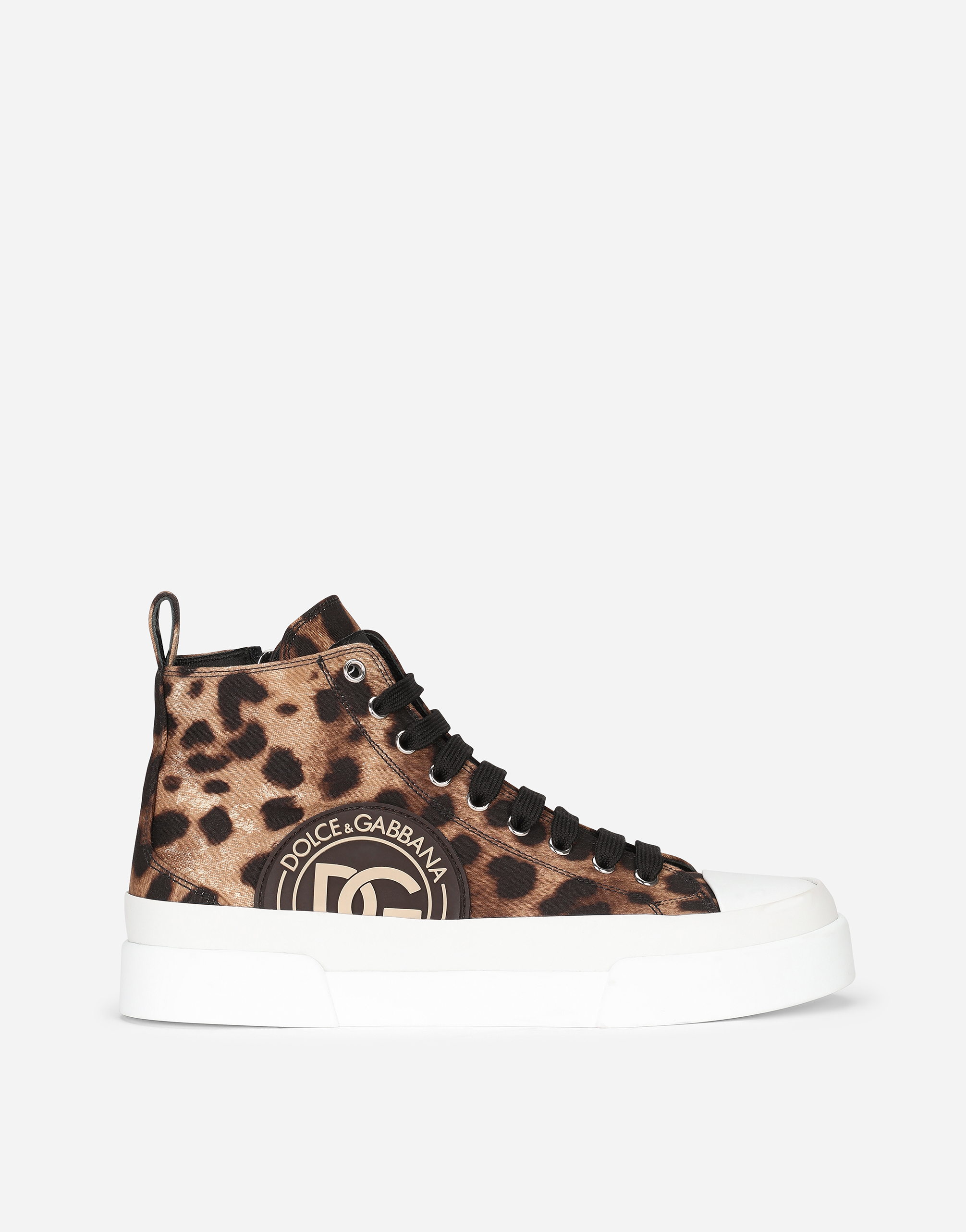 Cotton drill Portofino Light mid-top sneakers with leopard print in Multicolor