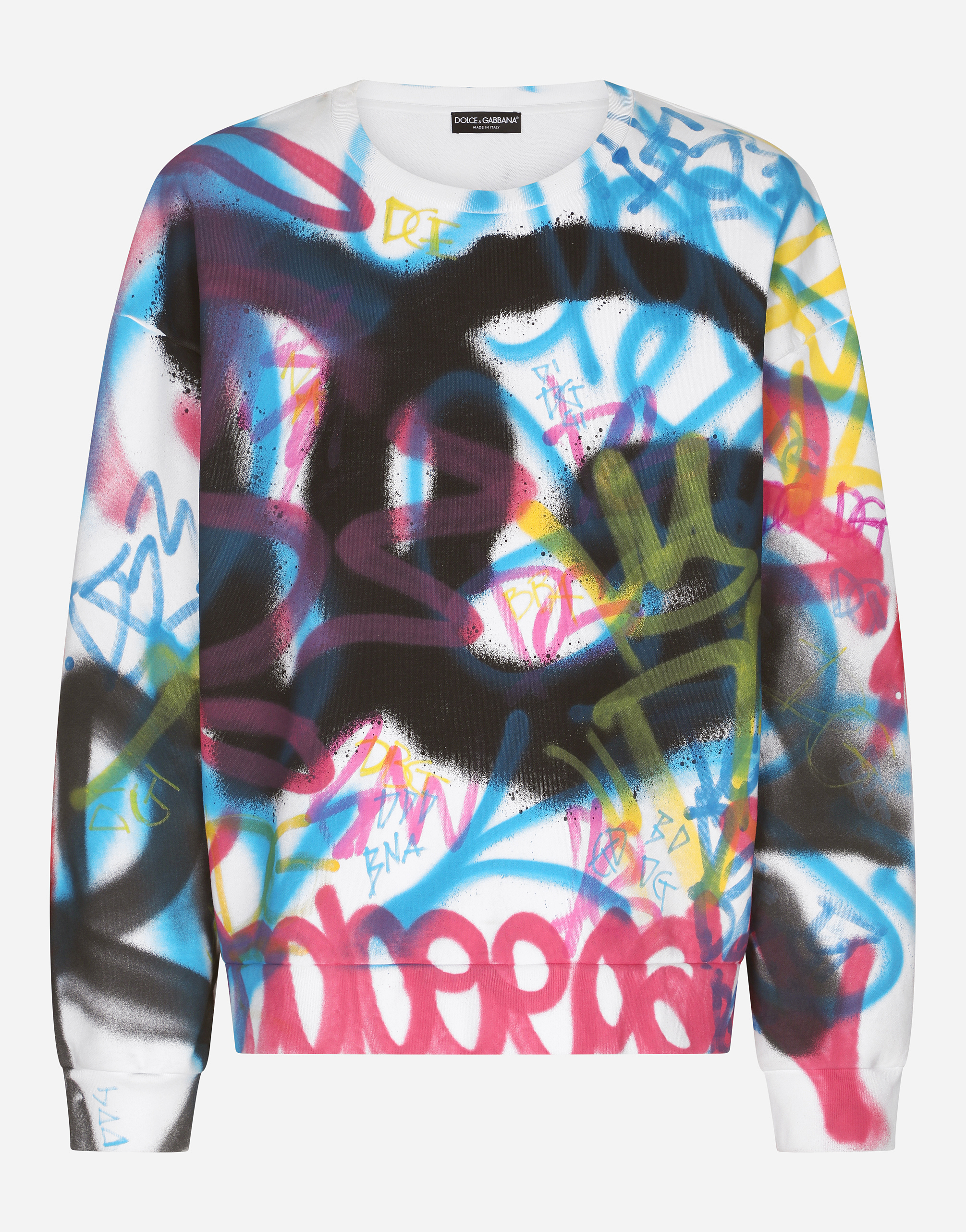 Jersey sweatshirt with spray-paint graffiti print in Multicolor