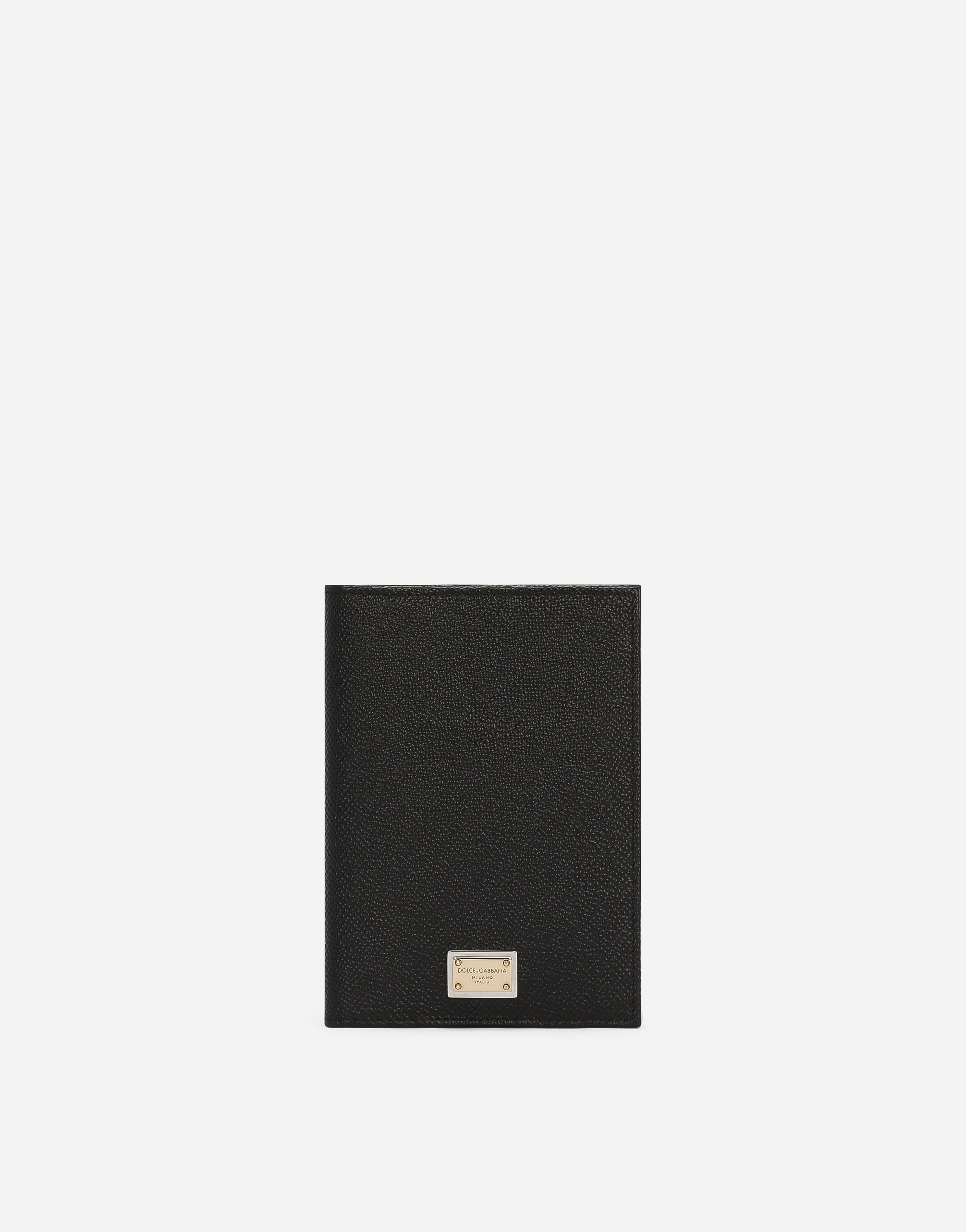 Dauphine calfskin passport holder with plate in Black