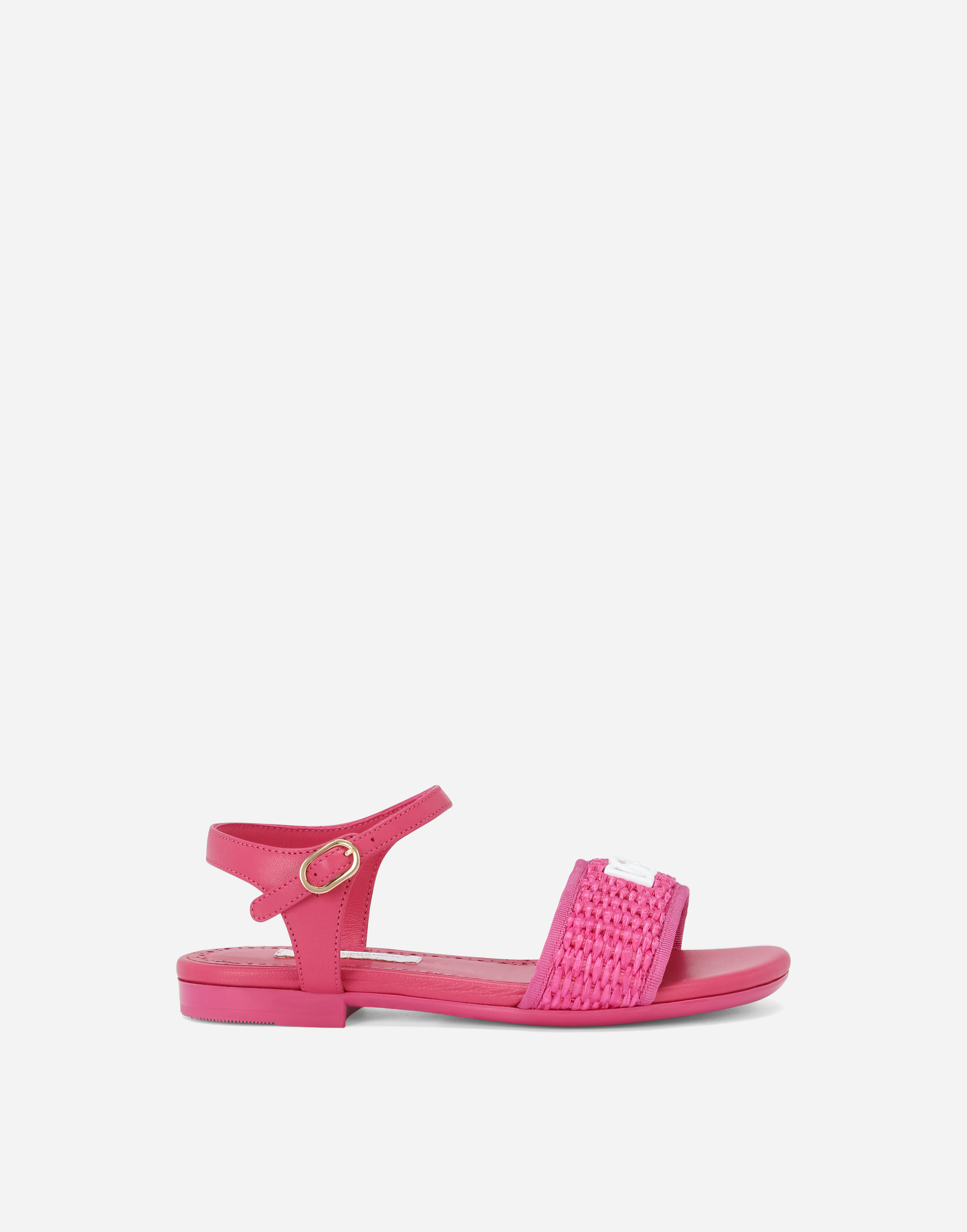 Dolce & Gabbana Girls Teen Fuchsia Logo Straw Sandals