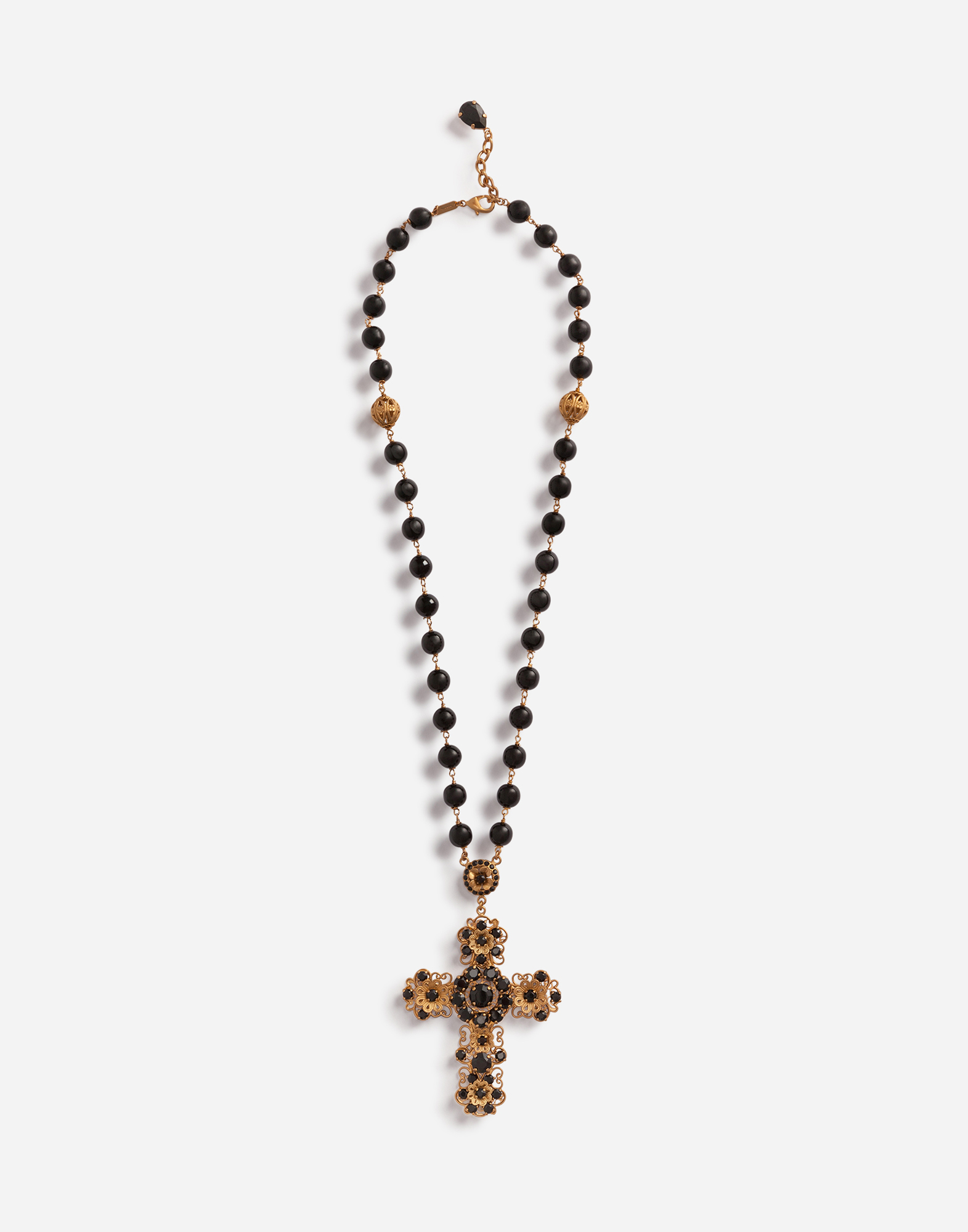 Necklace with cross pendant in Black/Gold