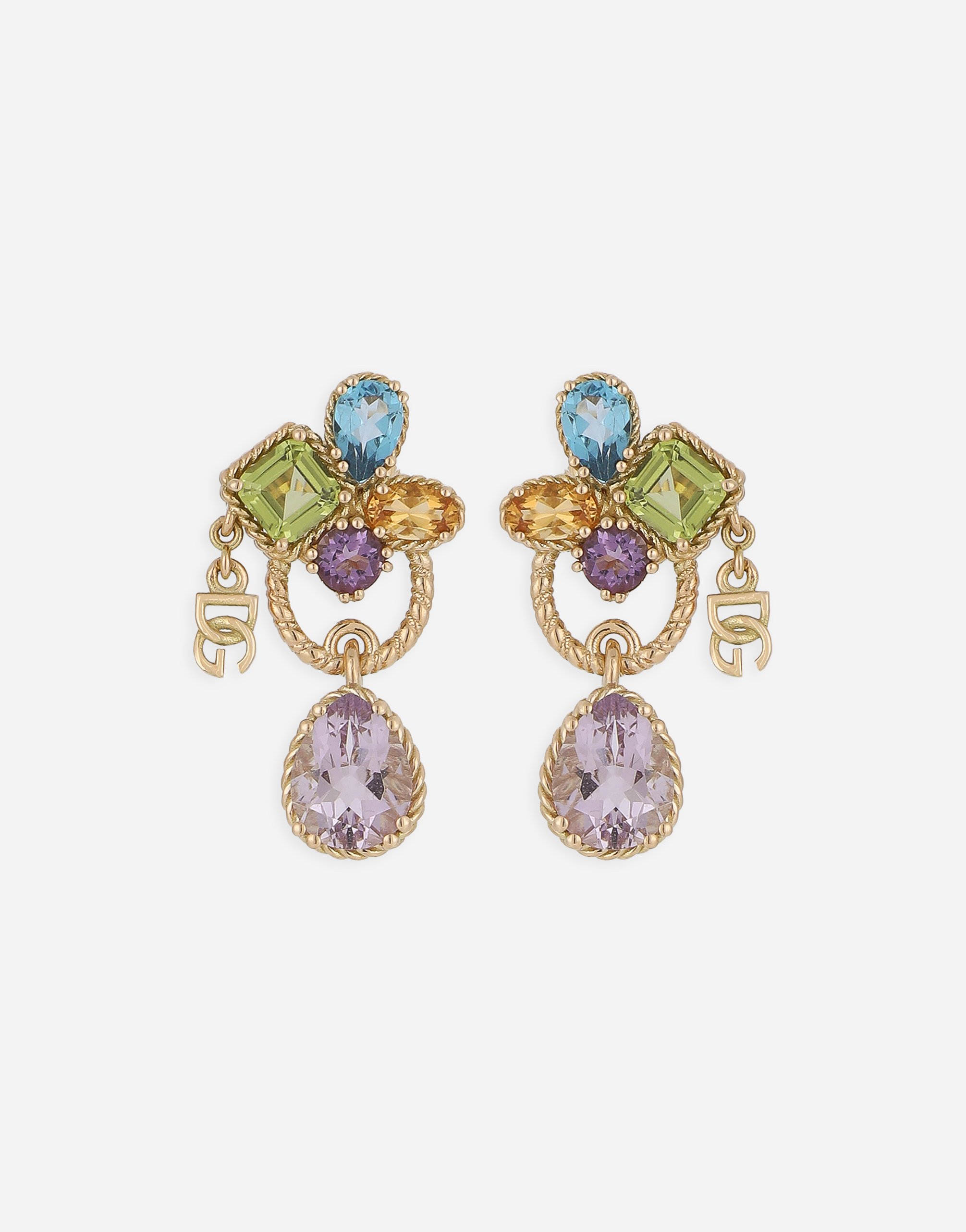 18kt yellow gold pierced earrings withmulticolors gemstones in Yellow Gold