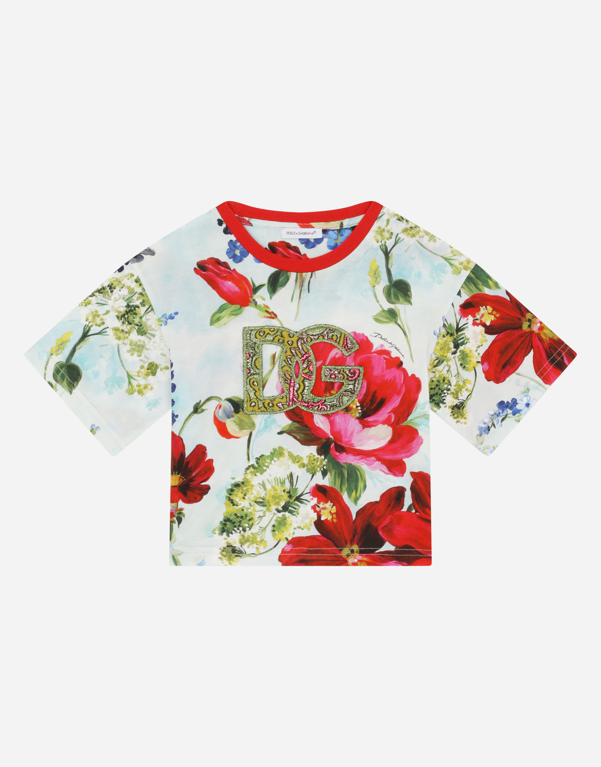 Jersey T-shirt with garden print in Multicolor
