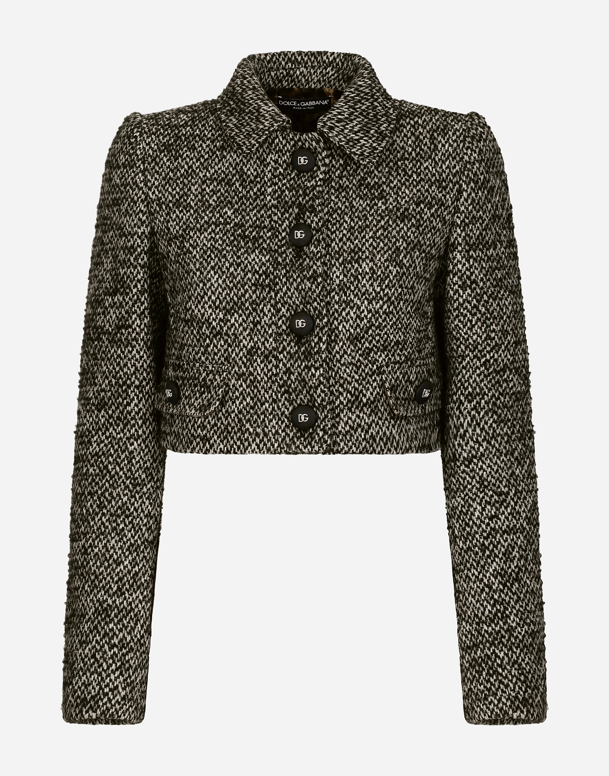 Cropped speckled tweed jacket in Multicolor