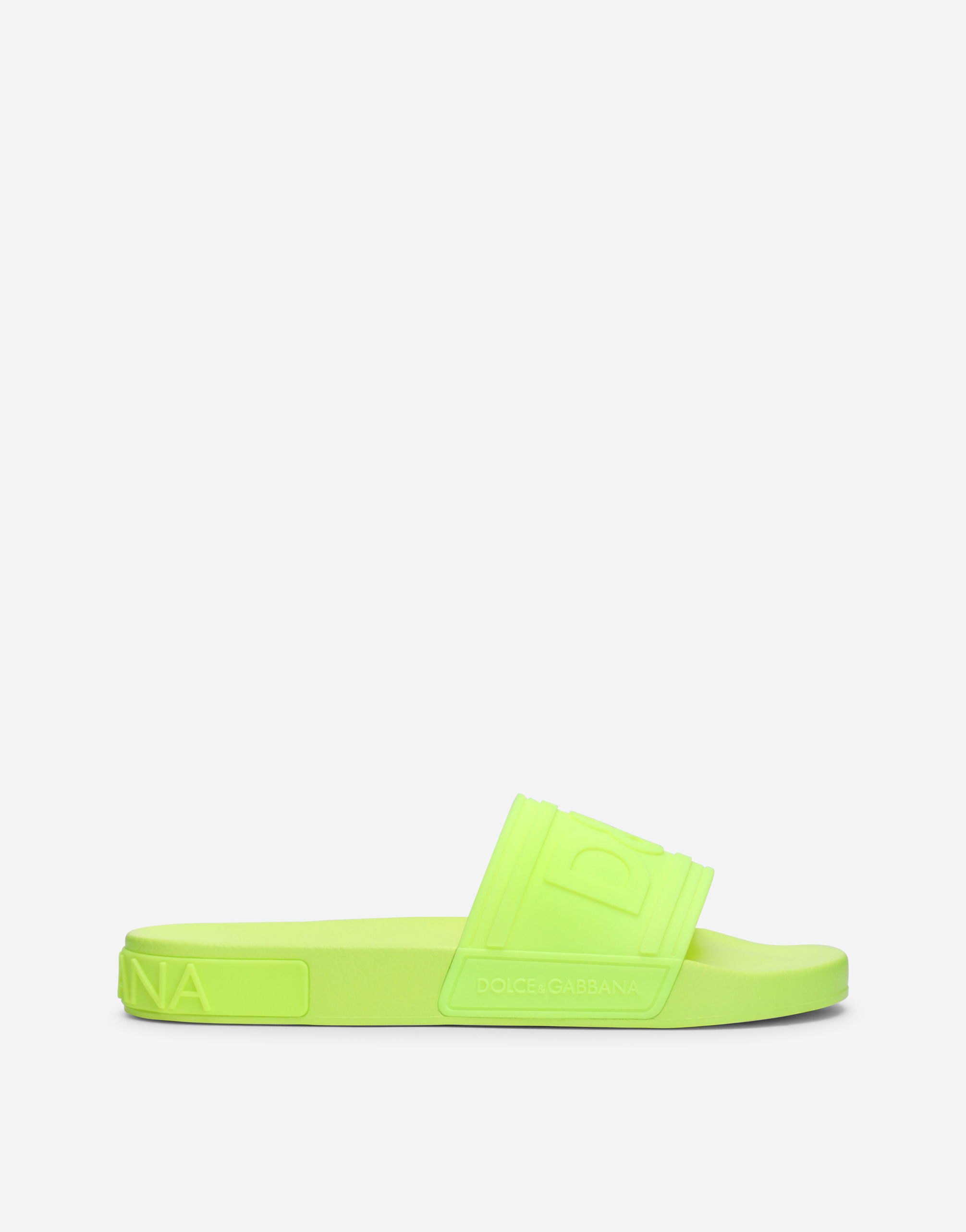 Rubber beachwear slides with high-frequency detailing  in Yellow