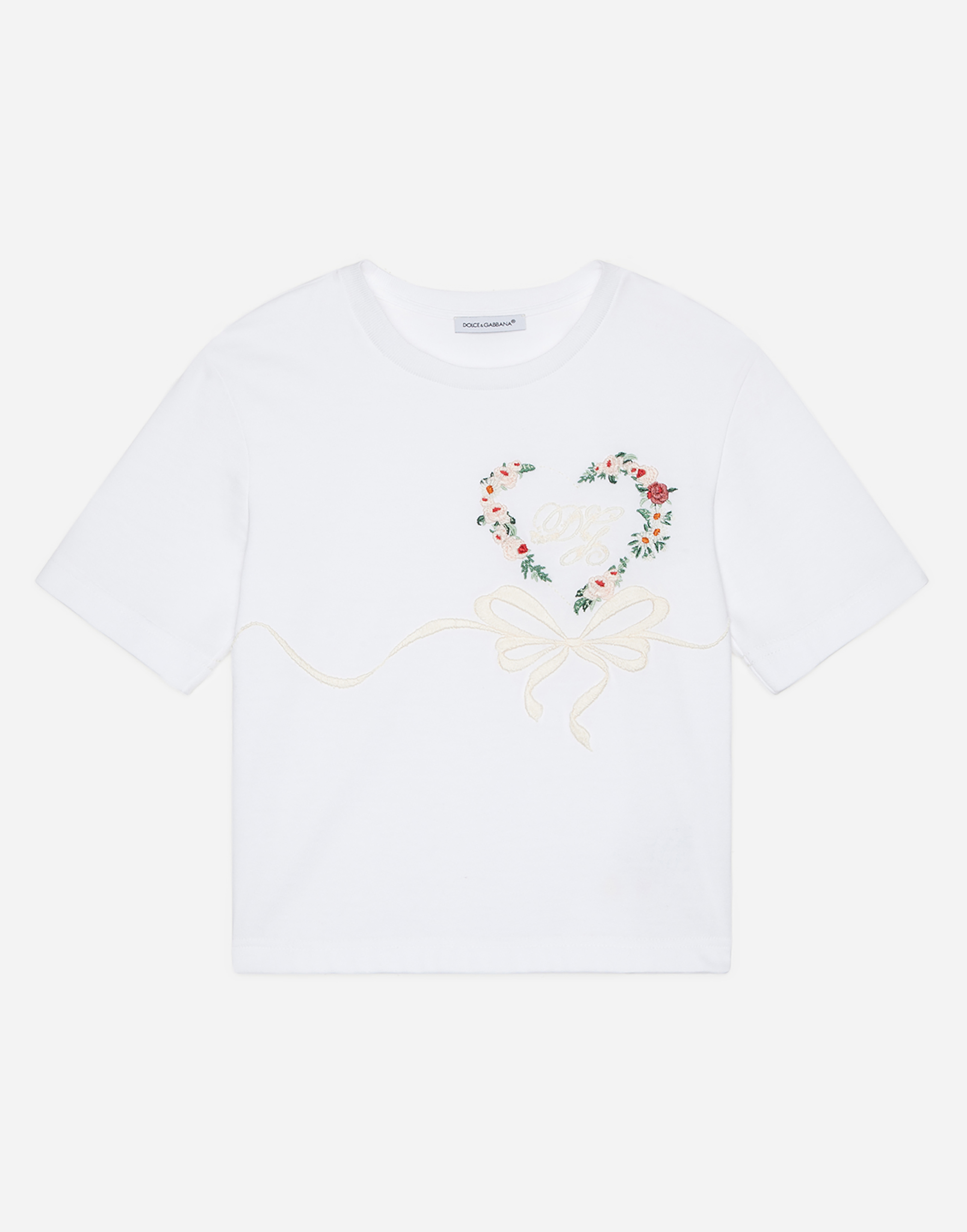 Dolce & Gabbana Kids' Jersey T-shirt With Heart Embroidery In White