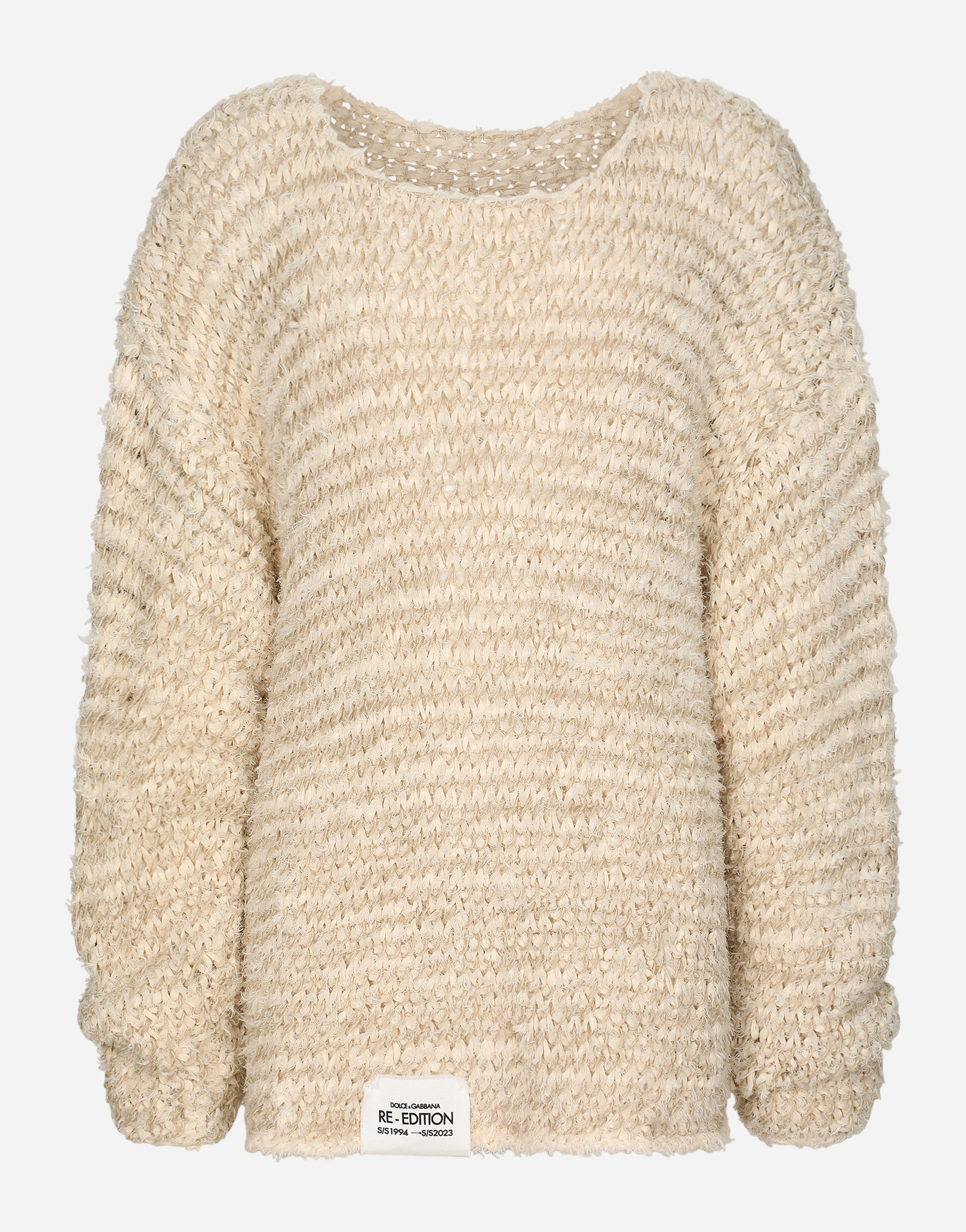 Round-neck cotton and linen sweater in Multicolor