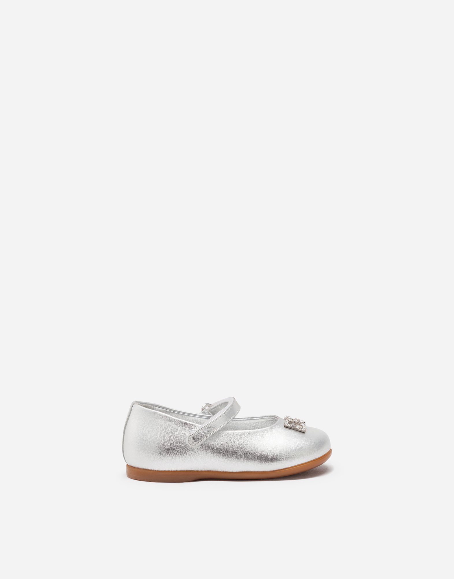 Foiled nappa leather Mary Janes in Silver