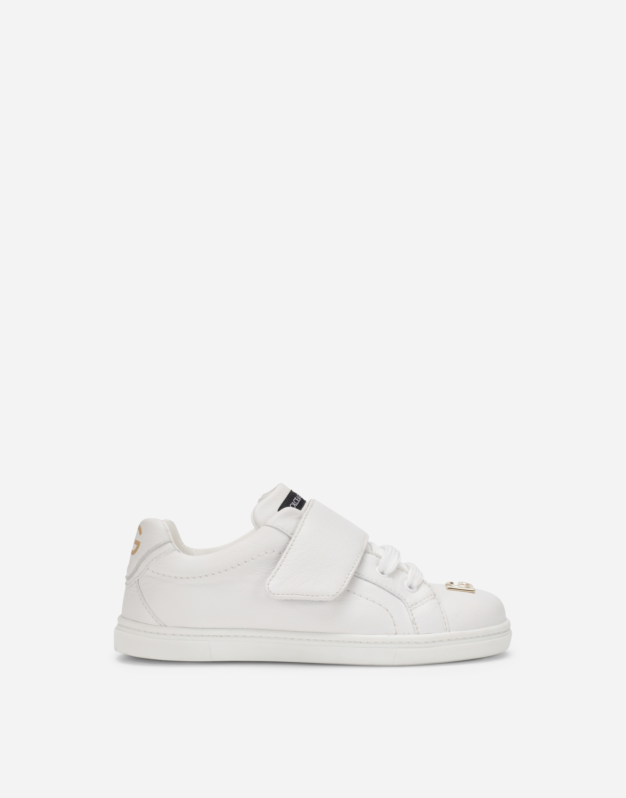 Calfskin sneakers with metal DG logo in White