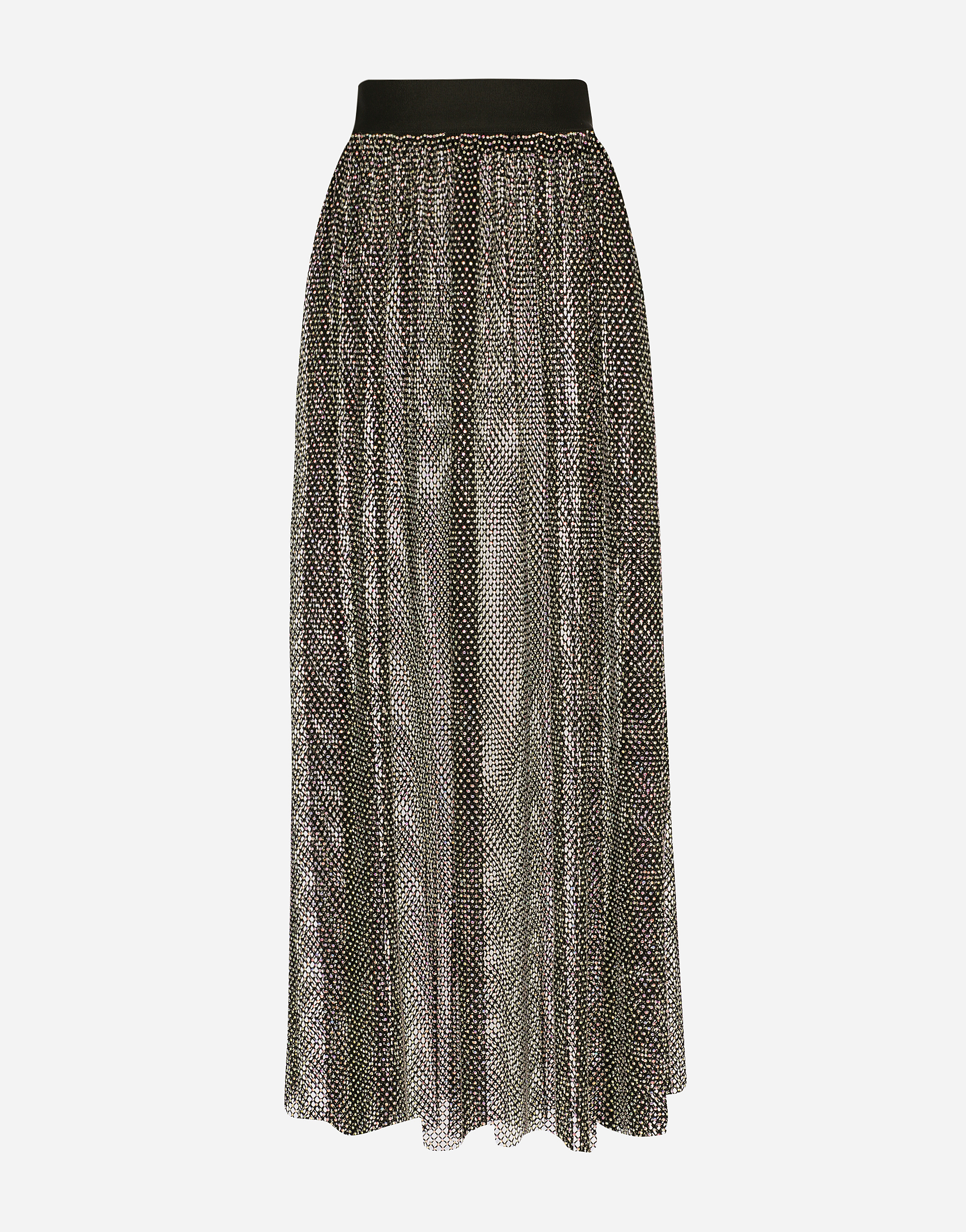 Mesh skirt with rhinestone appliqués in Black