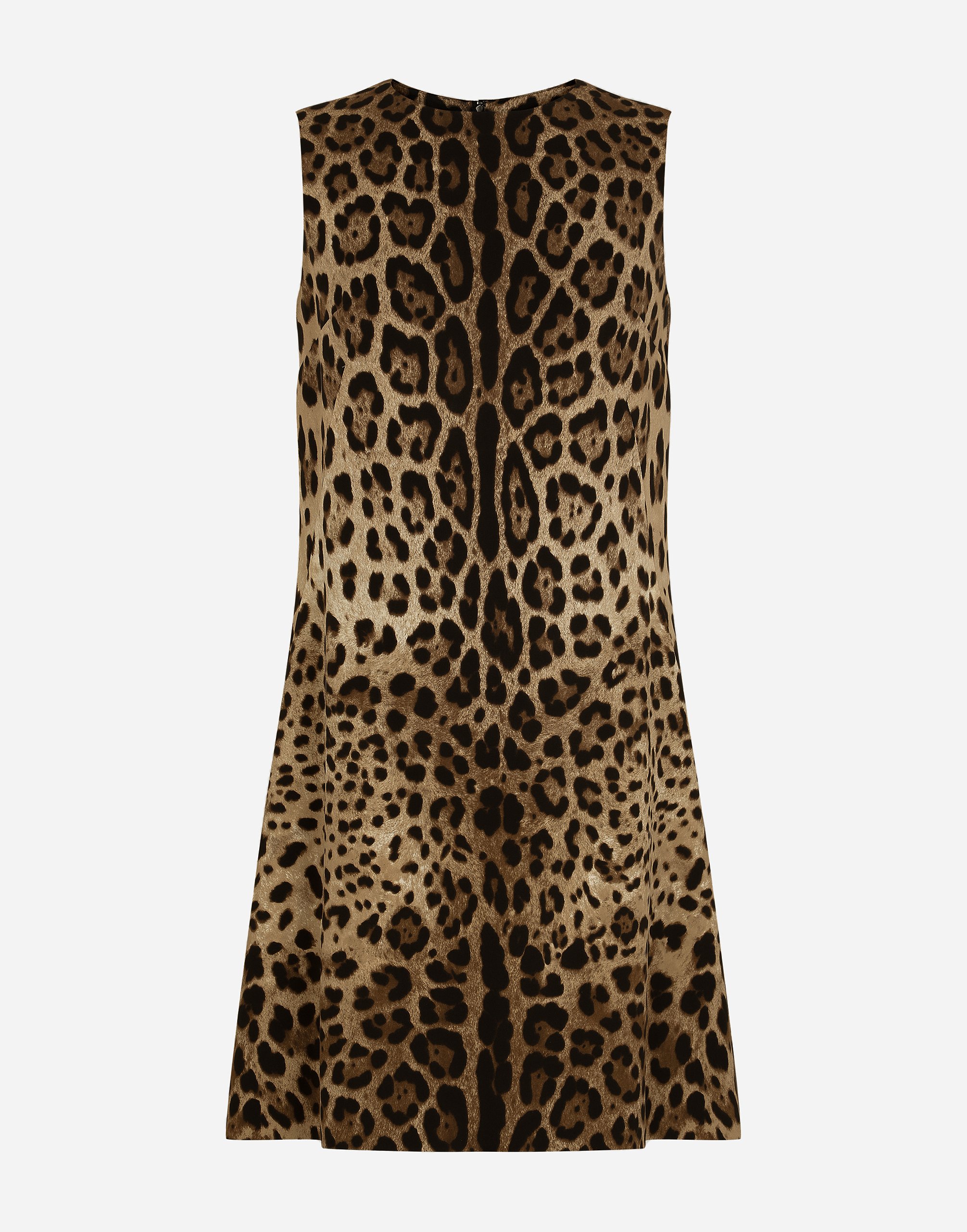 Short leopard-print charmeuse A-line dress in Multicolor