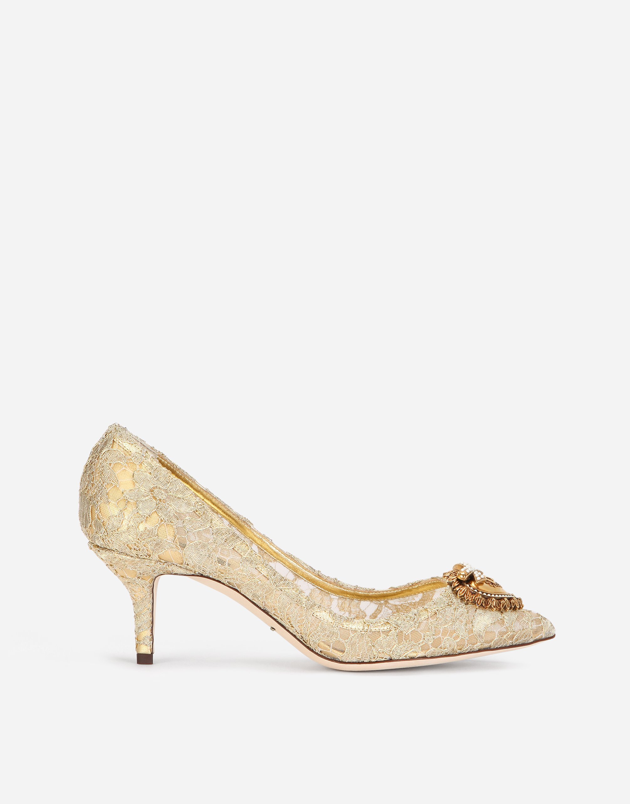 Taormina lace pumps with Devotion heart in Gold for Women | Dolce&Gabbana®