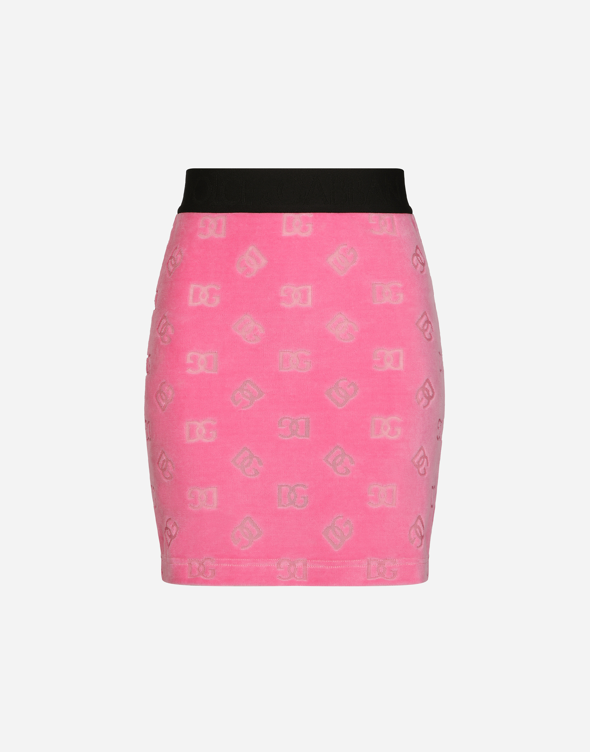 Flocked jersey miniskirt with all-over DG logo in Pink