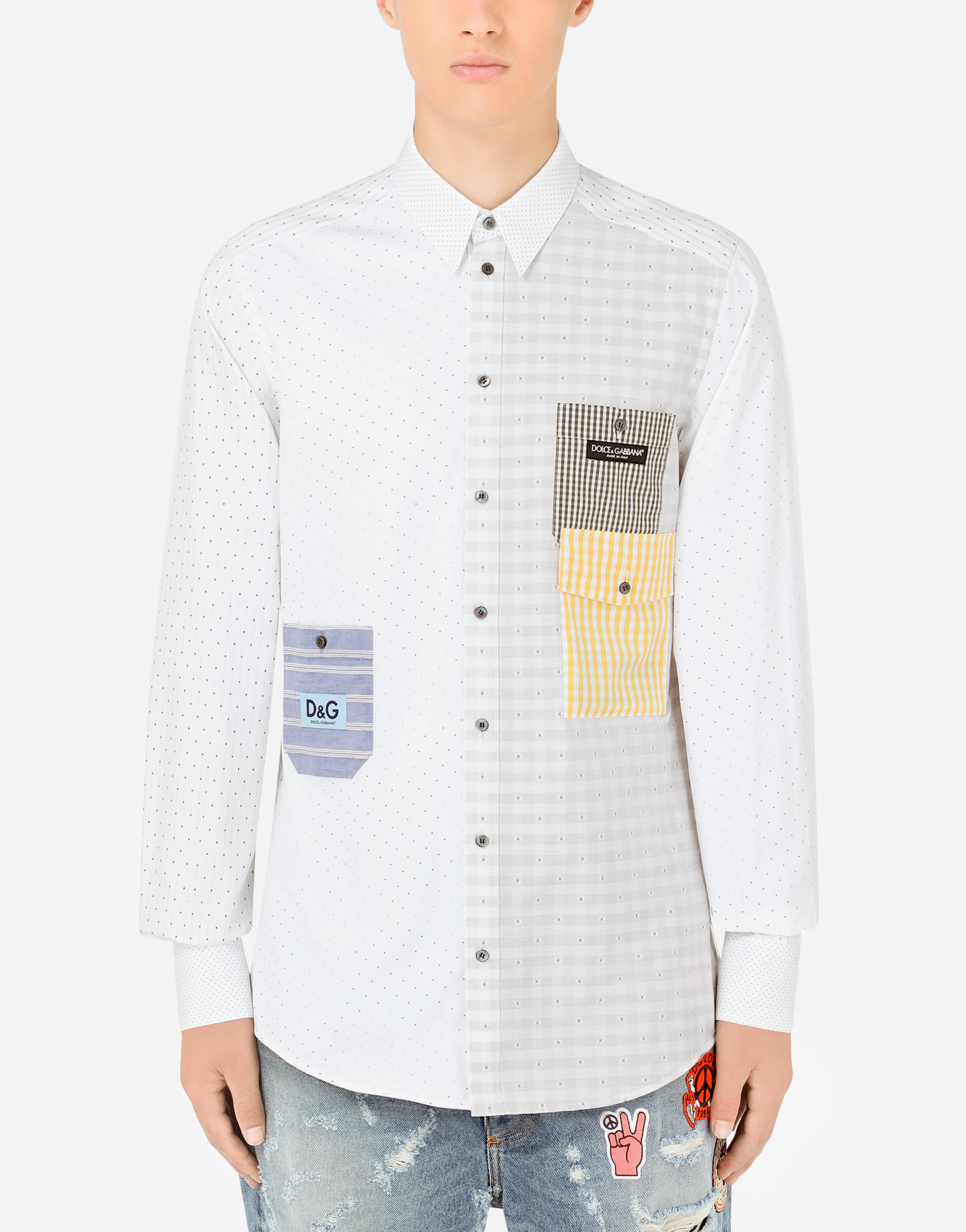 Patchwork cotton Martini-fit shirt in Multicolor