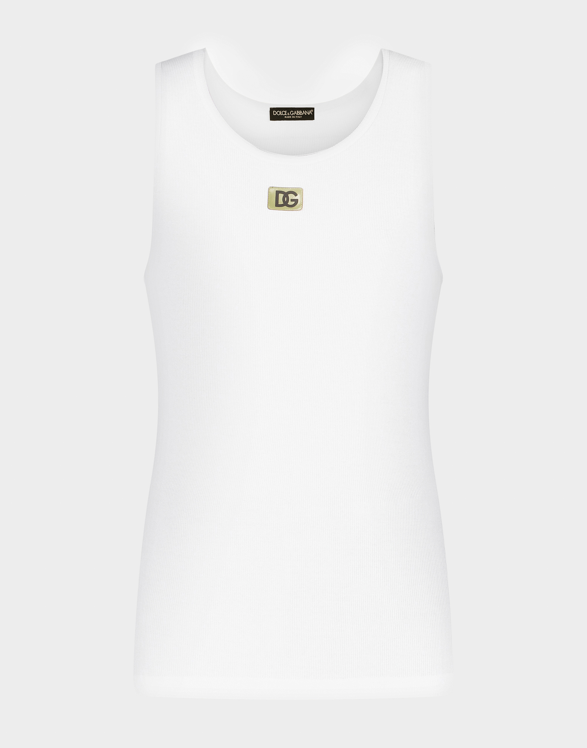 Fine-rib cotton jersey singlet with DG patch in White