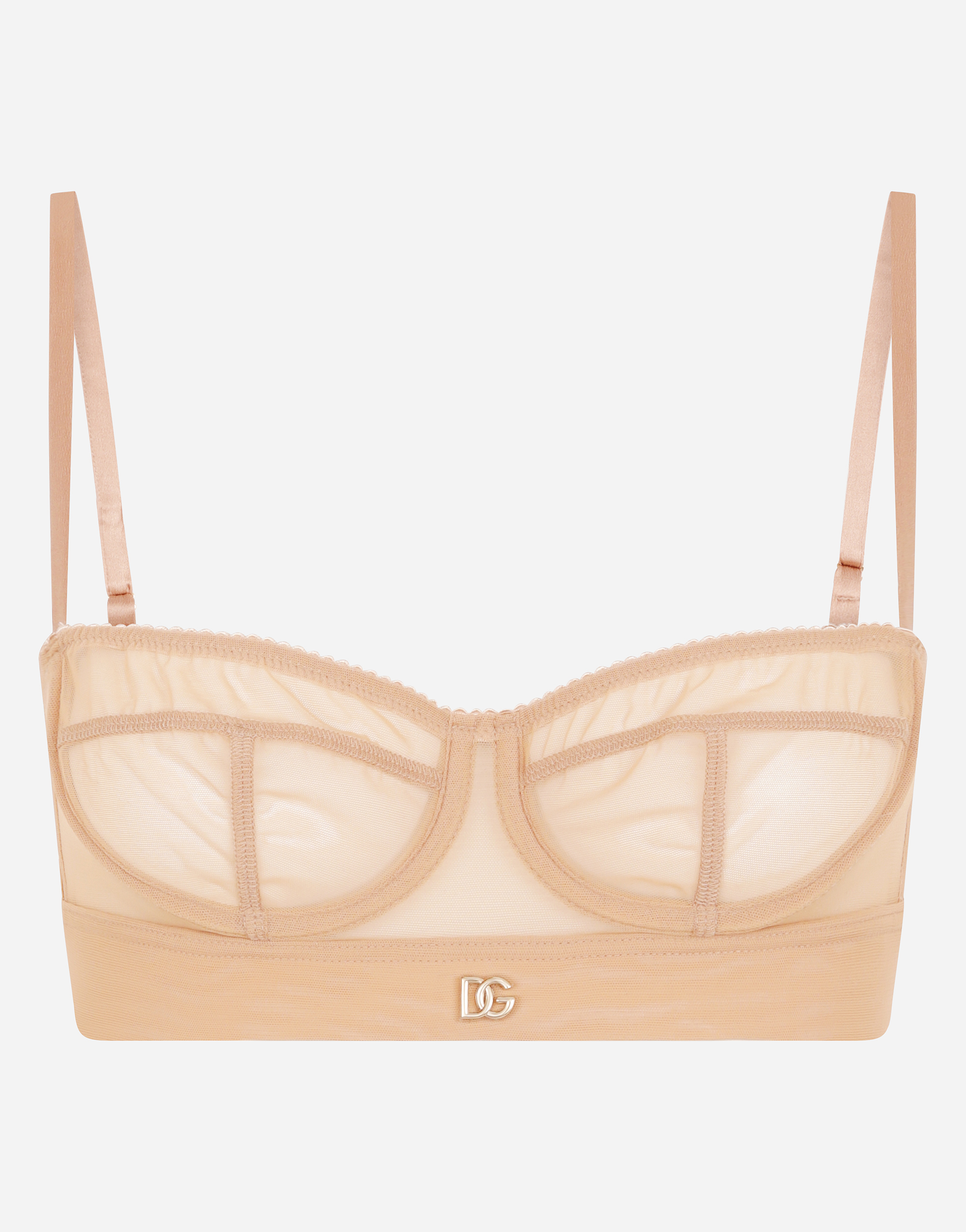Tulle balconette bra with DG logo in Pale Pink